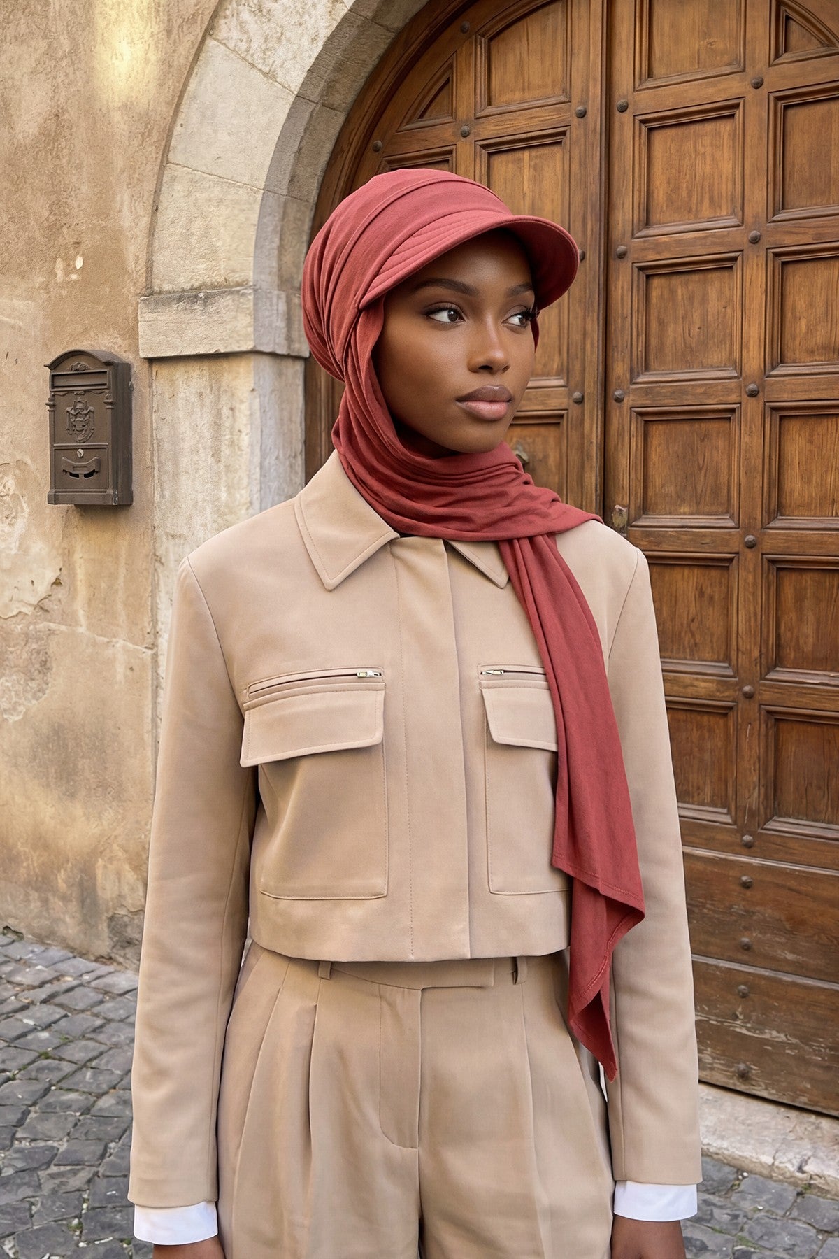 Practical Triangle Hijab with Adjustable Visor,SPS-2 Cinnamon