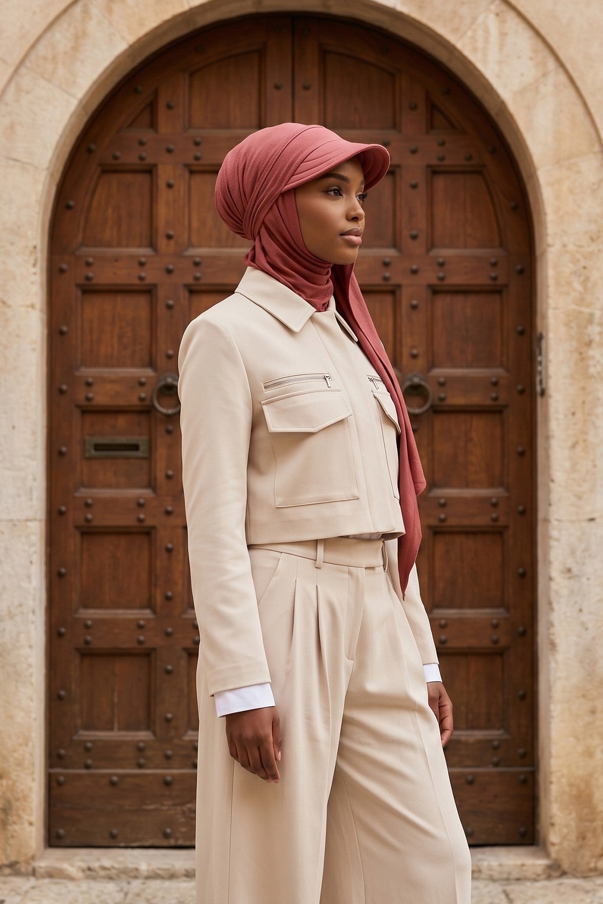 Practical Triangle Hijab with Adjustable Visor,SPS-2 Cinnamon