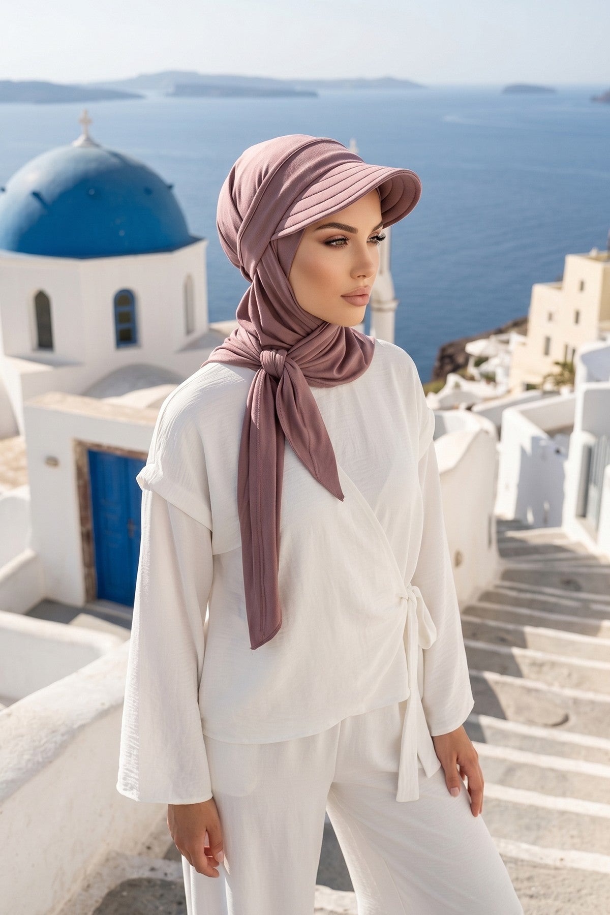 Practical Triangle Hijab with Adjustable Visor,SPS-2 Dusty Rose
