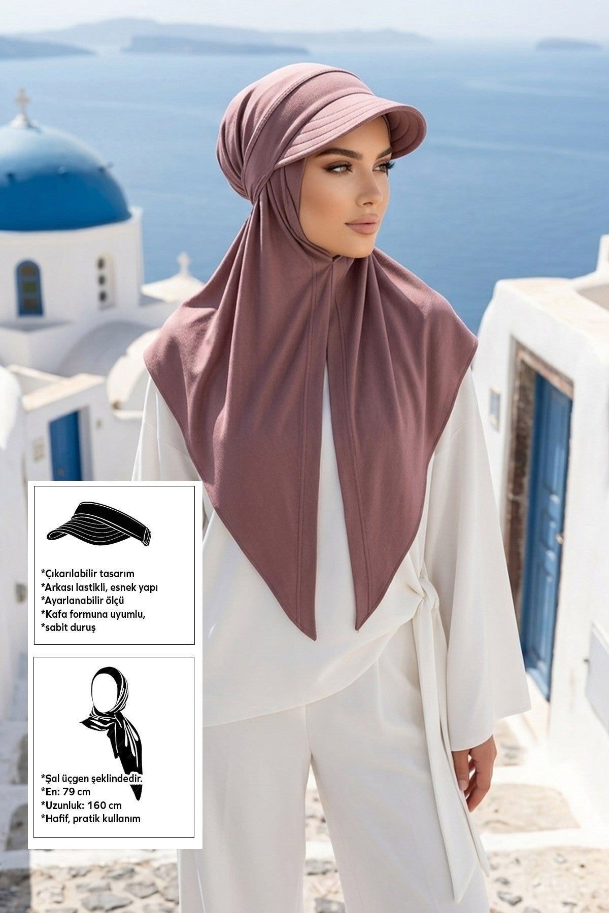 Practical Triangle Hijab with Adjustable Visor,SPS-2 Dusty Rose