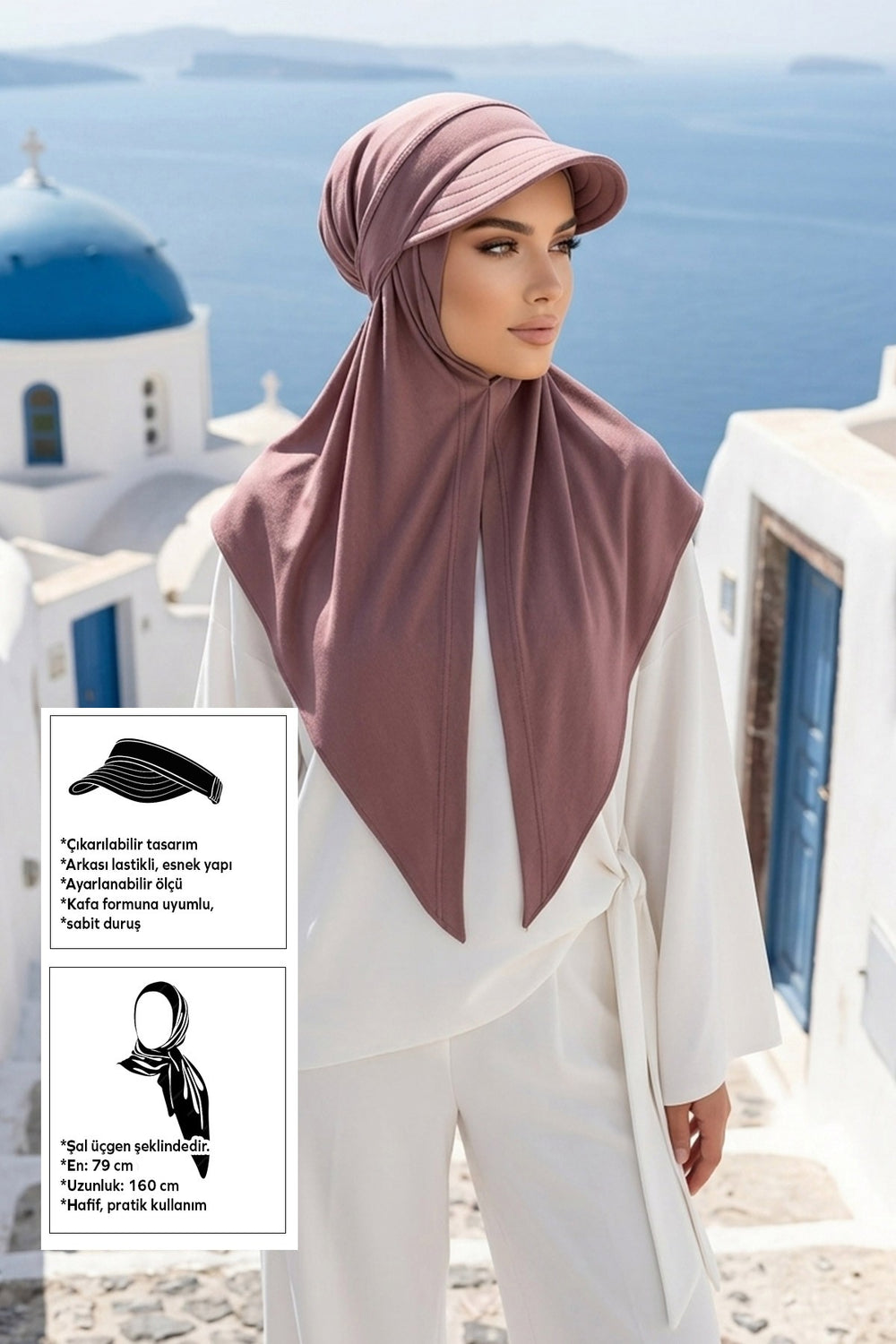 Practical Triangle Hijab with Adjustable Visor,SPS-2 Dusty Rose
