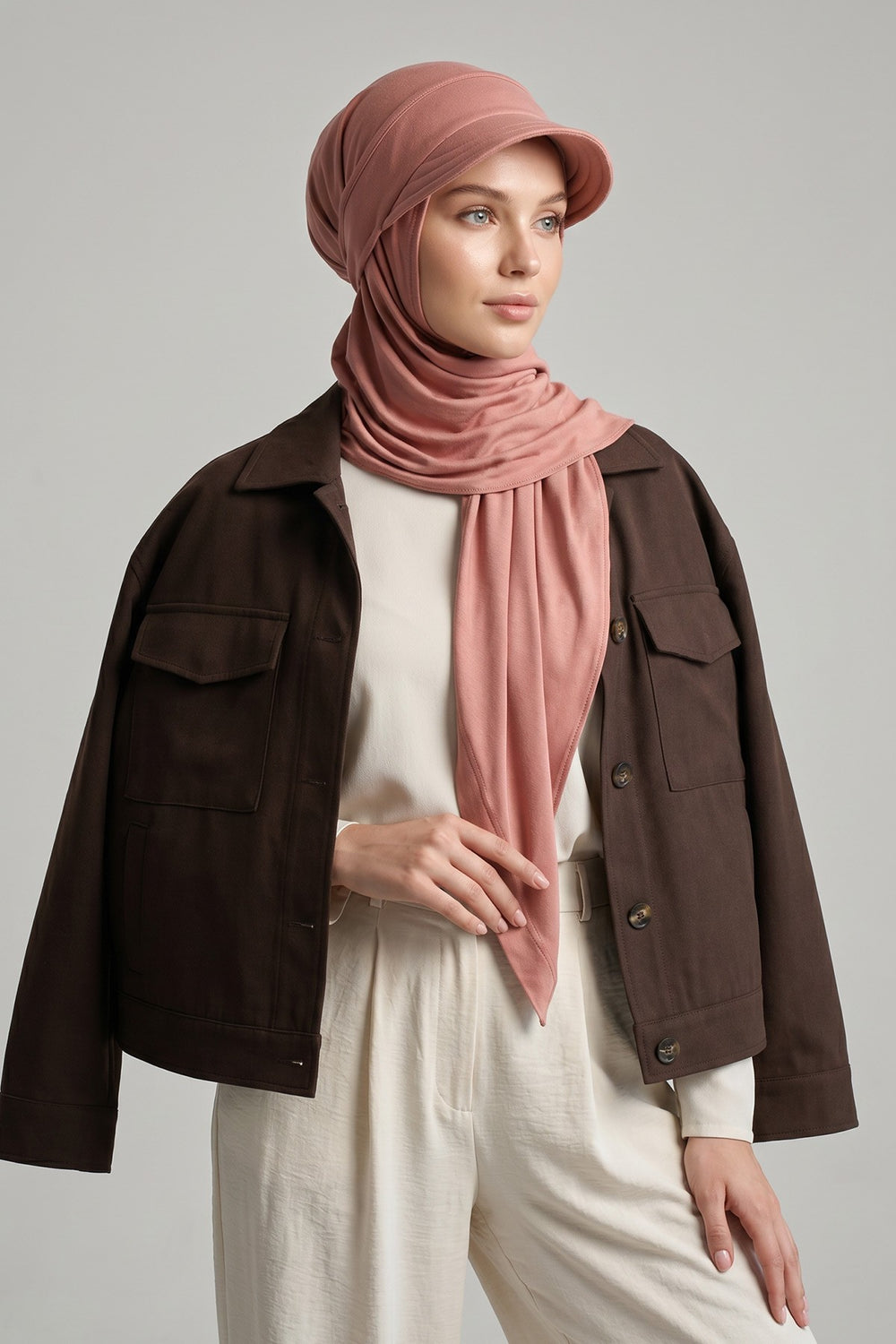 Practical Triangle Hijab with Adjustable Visor,SPS-2 Cappucino