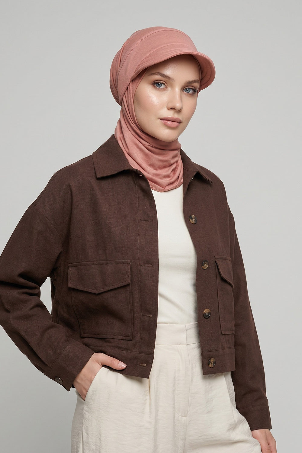 Practical Triangle Hijab with Adjustable Visor,SPS-2 Cappucino