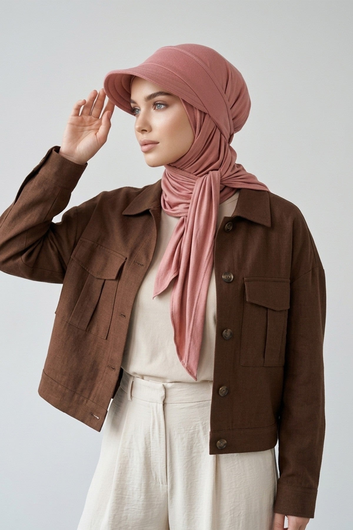 Practical Triangle Hijab with Adjustable Visor,SPS-2 Cappucino
