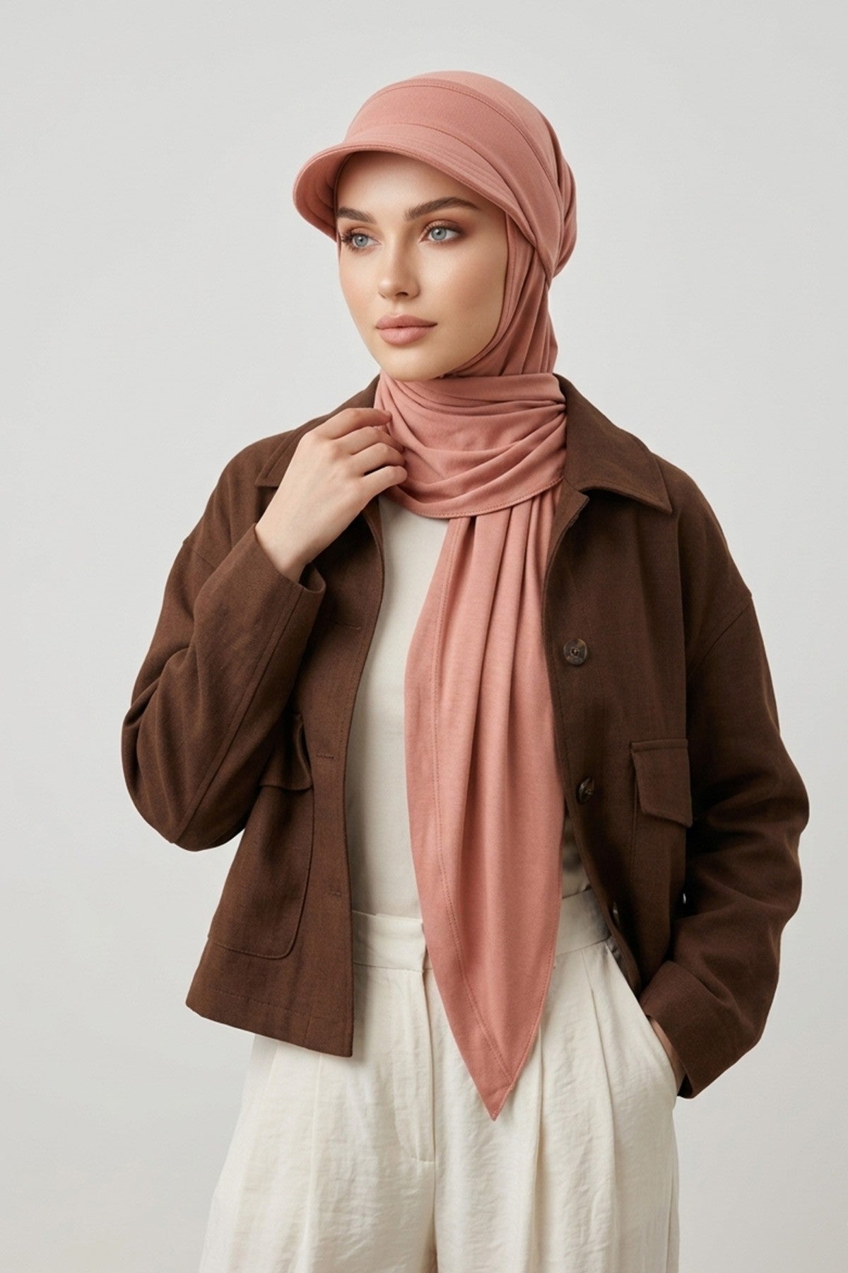 Practical Triangle Hijab with Adjustable Visor,SPS-2 Cappucino