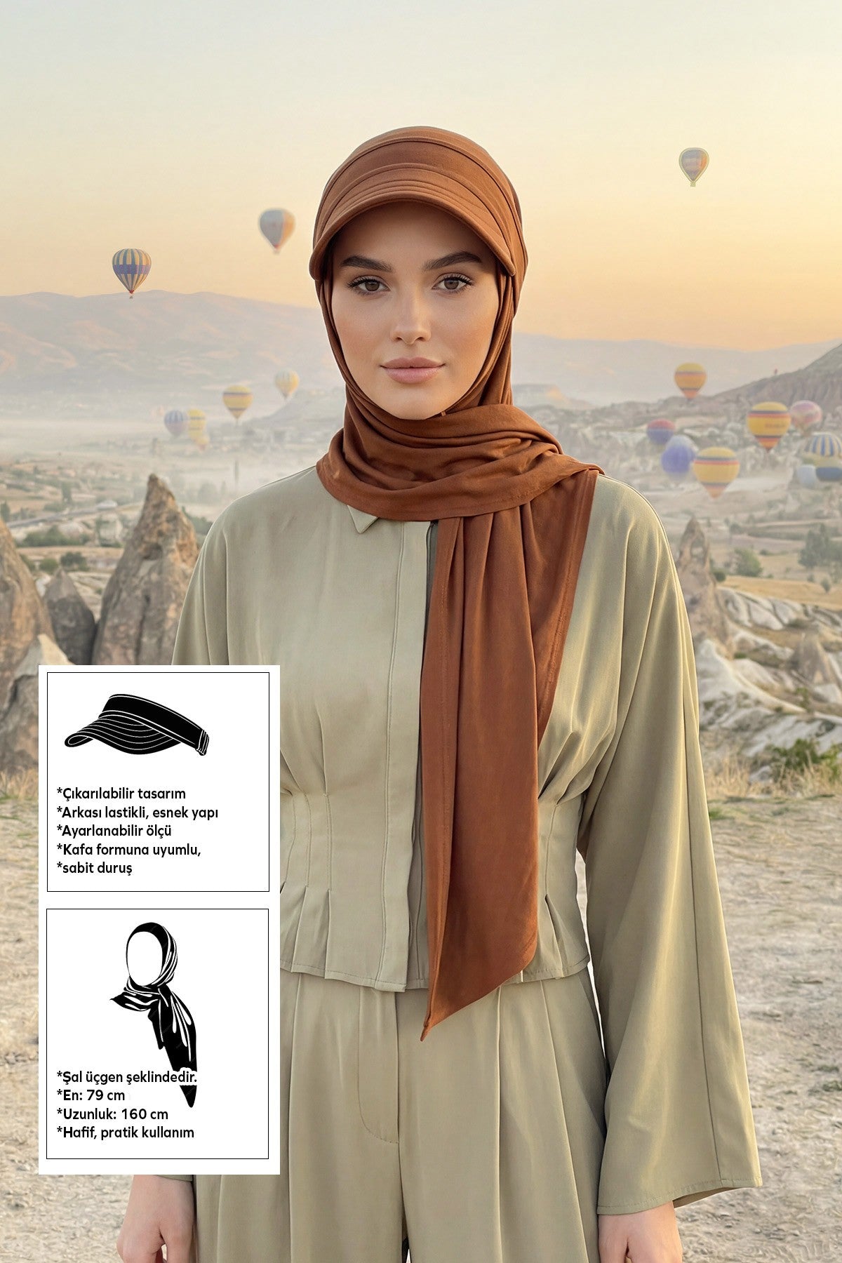 Practical Triangle Hijab with Adjustable Visor,SPS-2 Tile Red