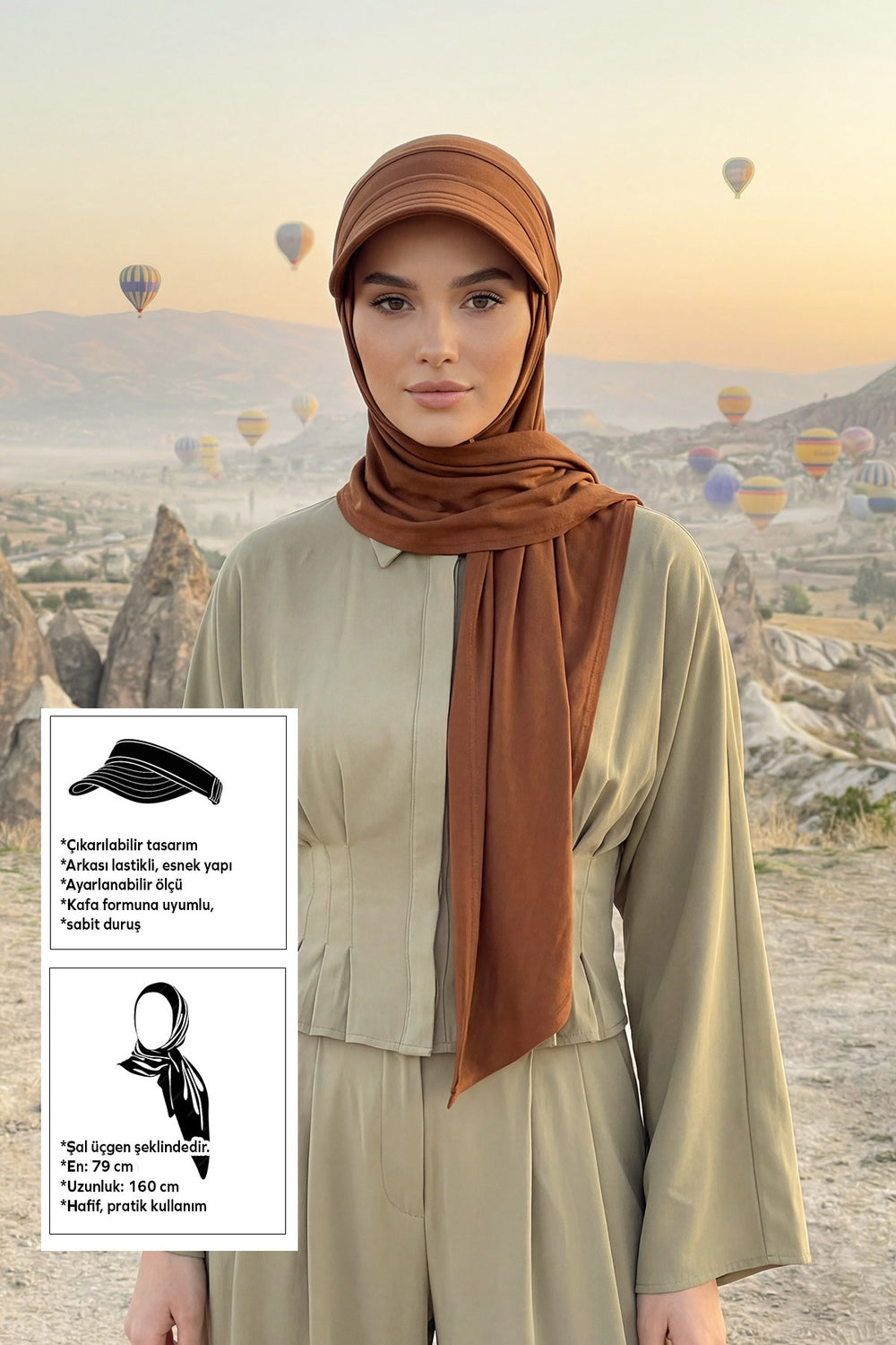 Practical Triangle Hijab with Adjustable Visor,SPS-2 Tile Red