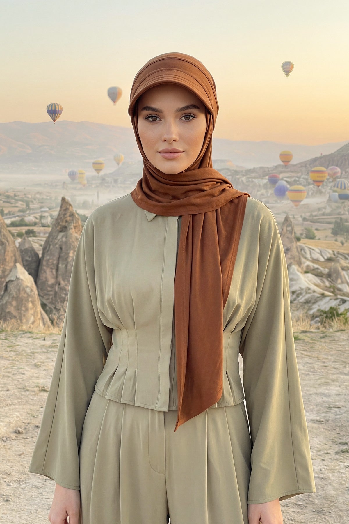 Practical Triangle Hijab with Adjustable Visor,SPS-2 Tile Red