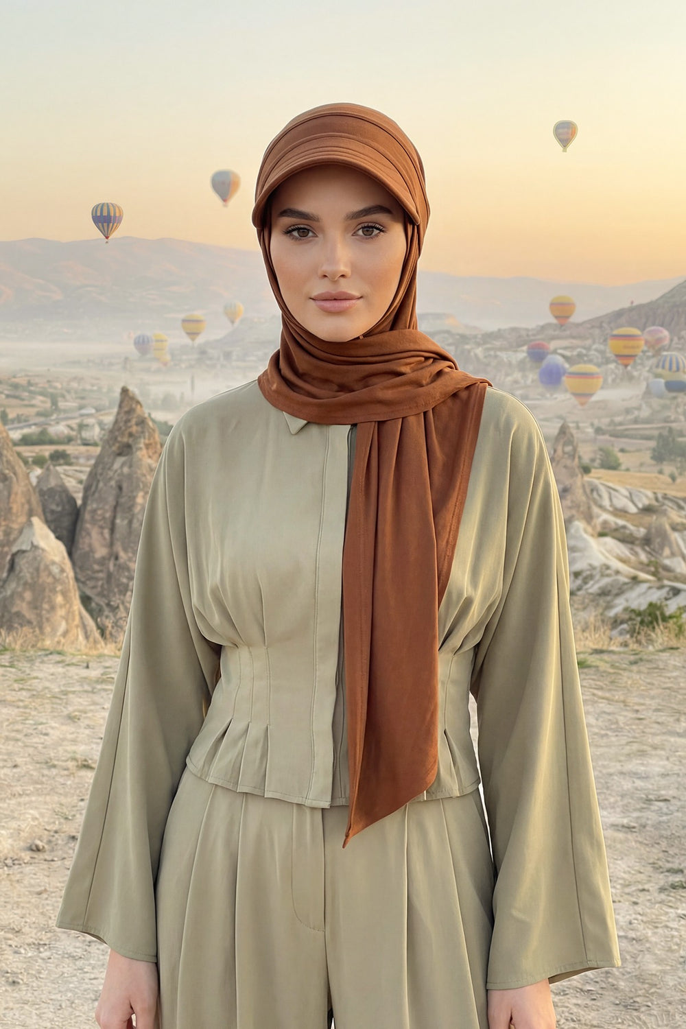 Practical Triangle Hijab with Adjustable Visor,SPS-2 Tile Red