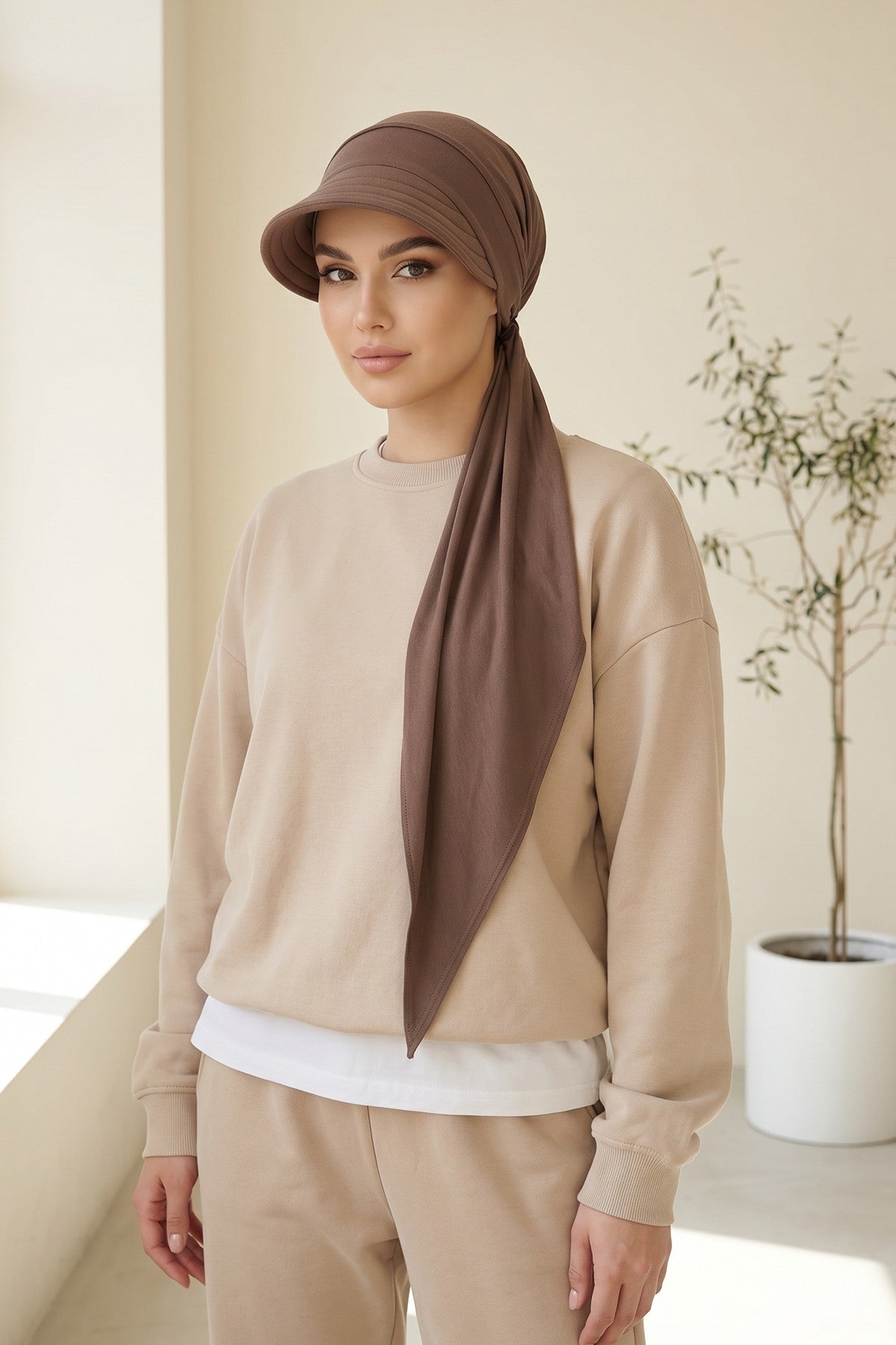 Practical Triangle Hijab with Adjustable Visor,SPS-2 Chocolate