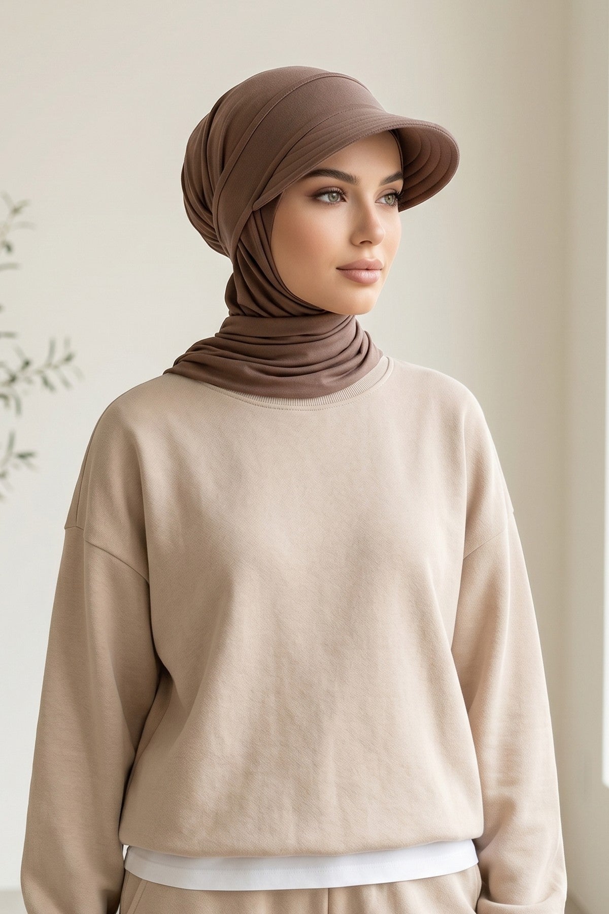 Practical Triangle Hijab with Adjustable Visor,SPS-2 Chocolate
