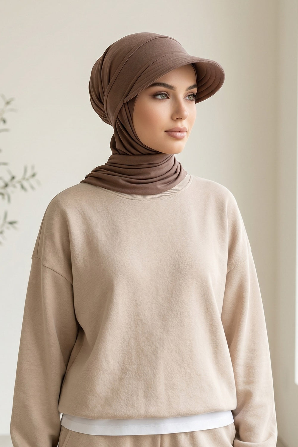 Practical Triangle Hijab with Adjustable Visor,SPS-2 Chocolate