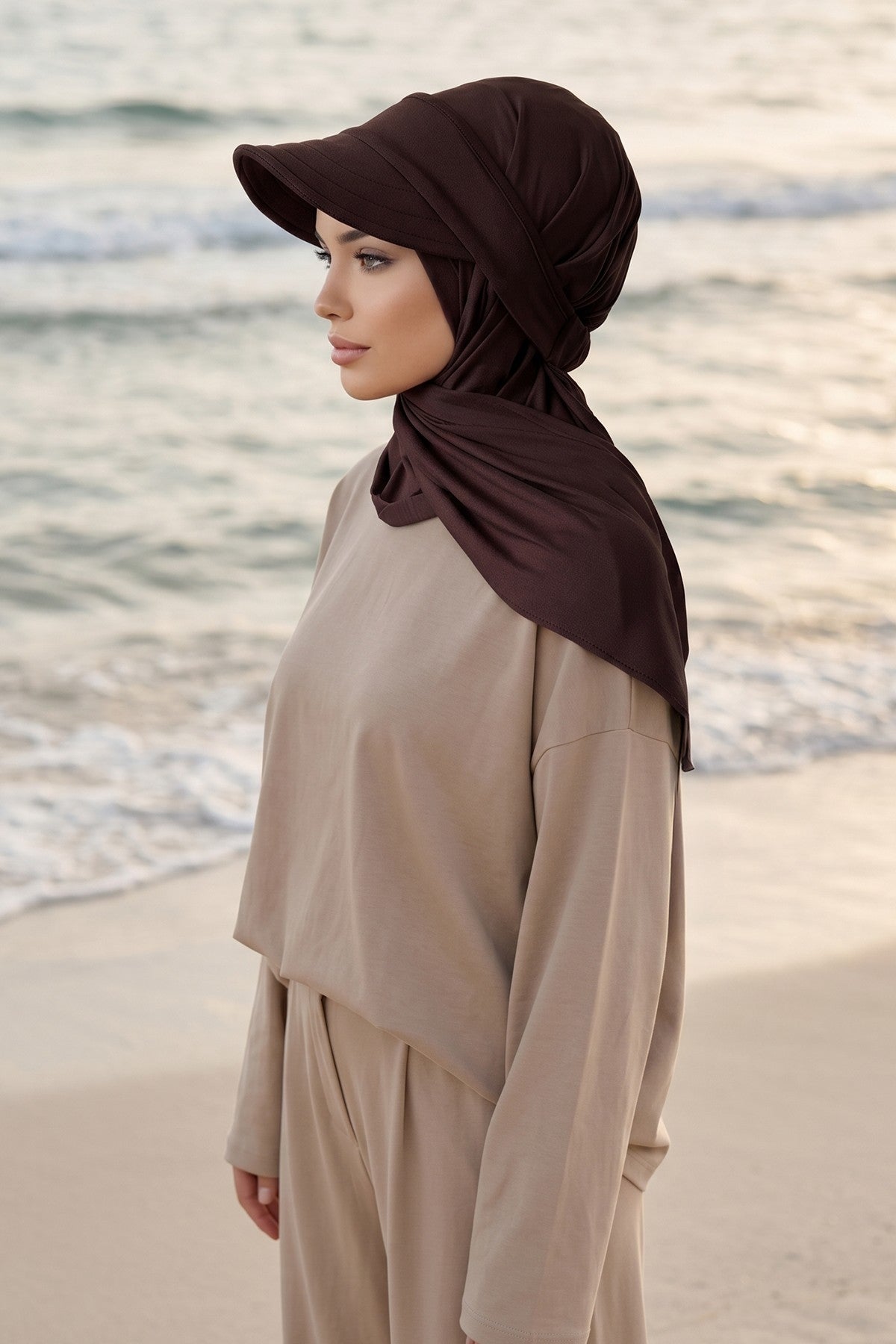 Practical Triangle Hijab with Adjustable Visor,SPS-2 Brown