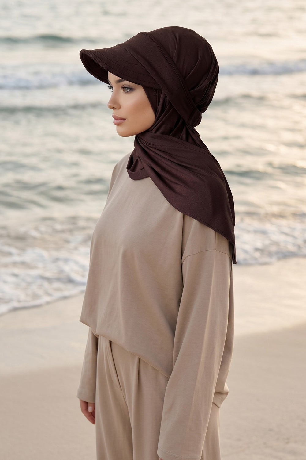 Practical Triangle Hijab with Adjustable Visor,SPS-2 Brown