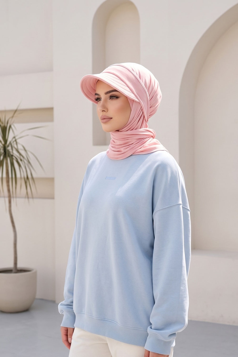 Practical Triangle Hijab with Adjustable Visor,SPS-2 Powder