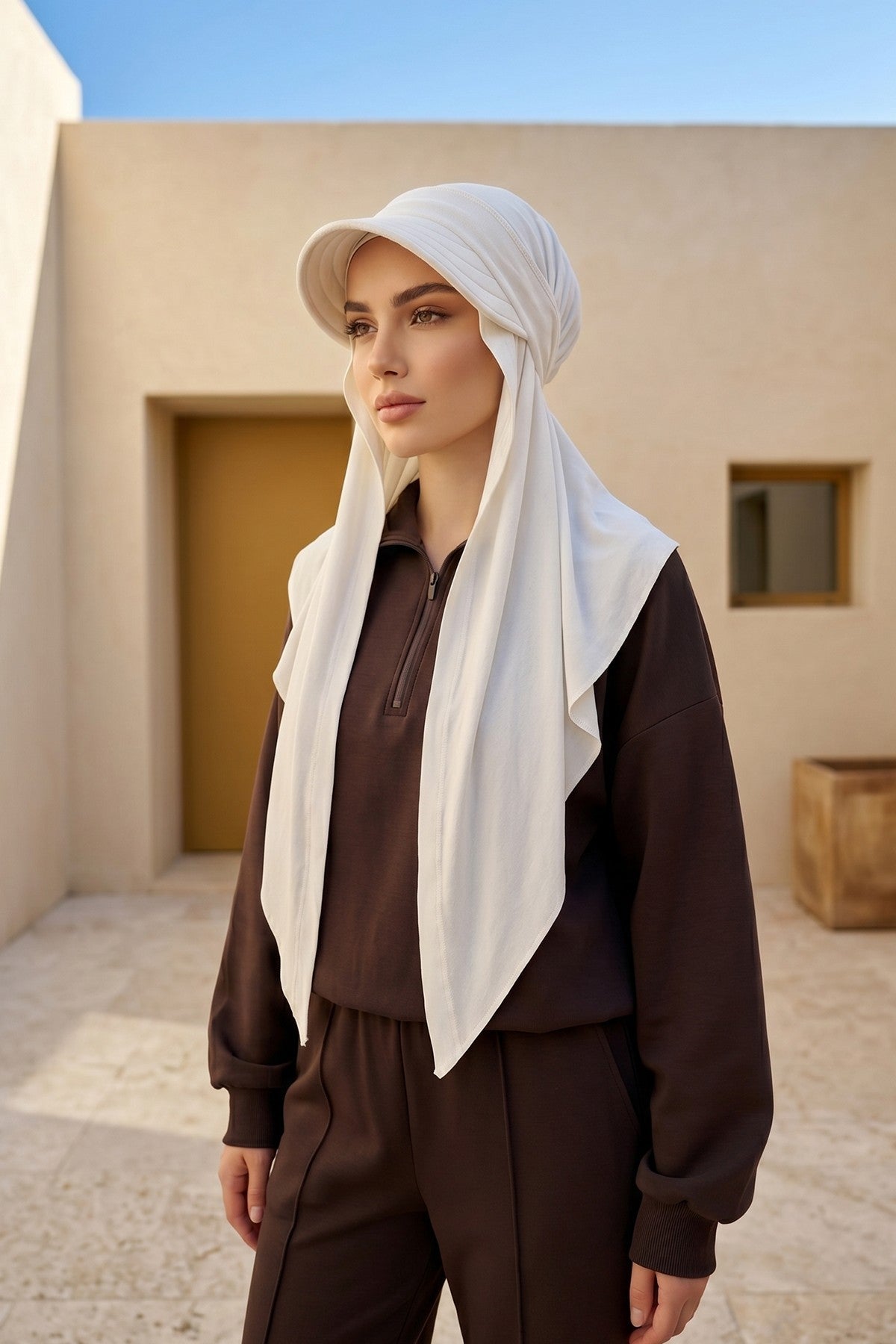 Practical Triangle Hijab with Adjustable Visor,SPS-2 Ivory