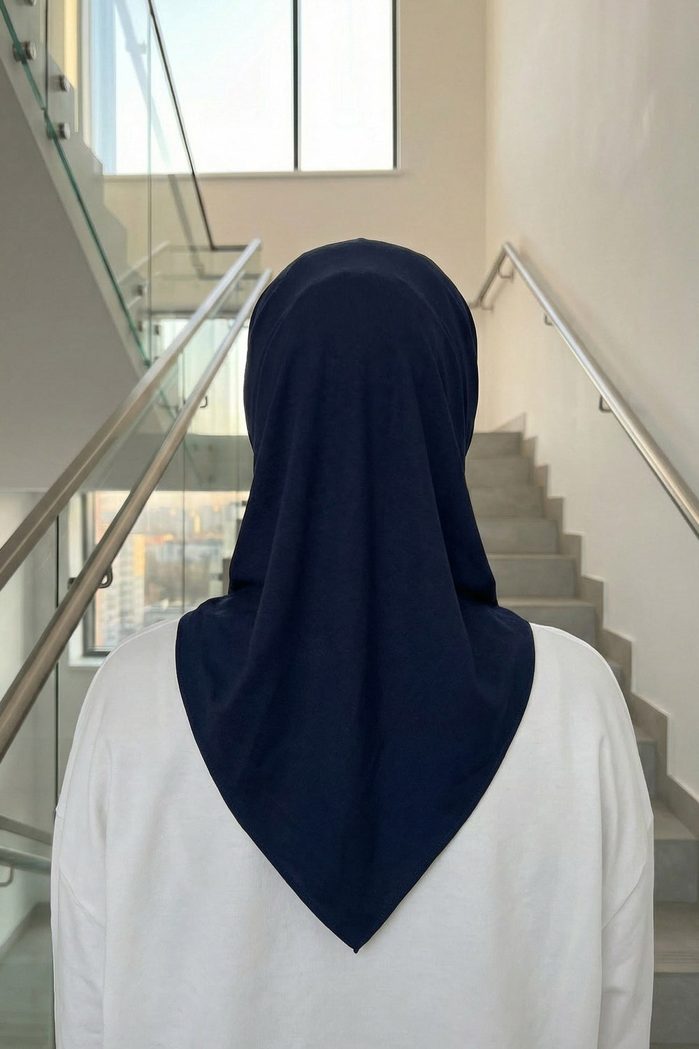 Pre-Styled Draped Jersey Hijab - Non-Slip, Breathable & Comfortable Ready-to-Wear Shawl,CPS-95 Navy Blue