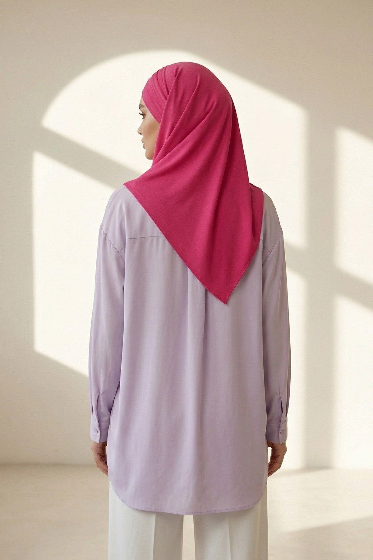 Pre-Styled Draped Jersey Hijab - Non-Slip, Breathable & Comfortable Ready-to-Wear Shawl,CPS-95 Fuchsia