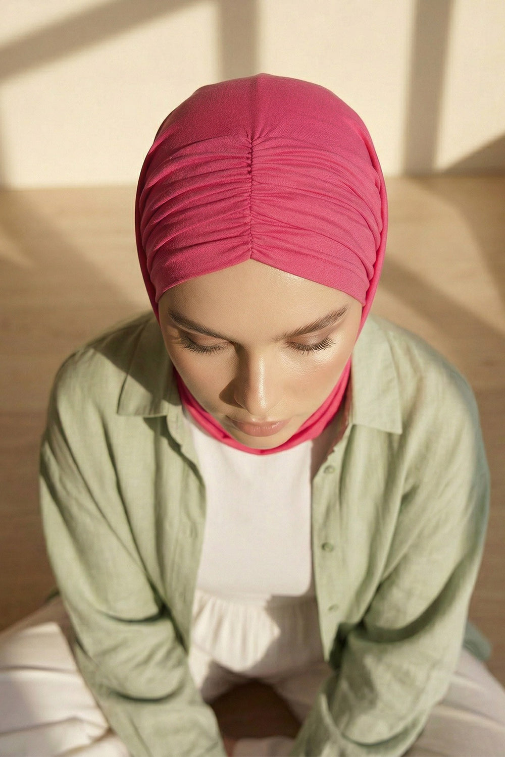 Pre-Styled Draped Jersey Hijab - Non-Slip, Breathable & Comfortable Ready-to-Wear Shawl,CPS-95 Fuchsia