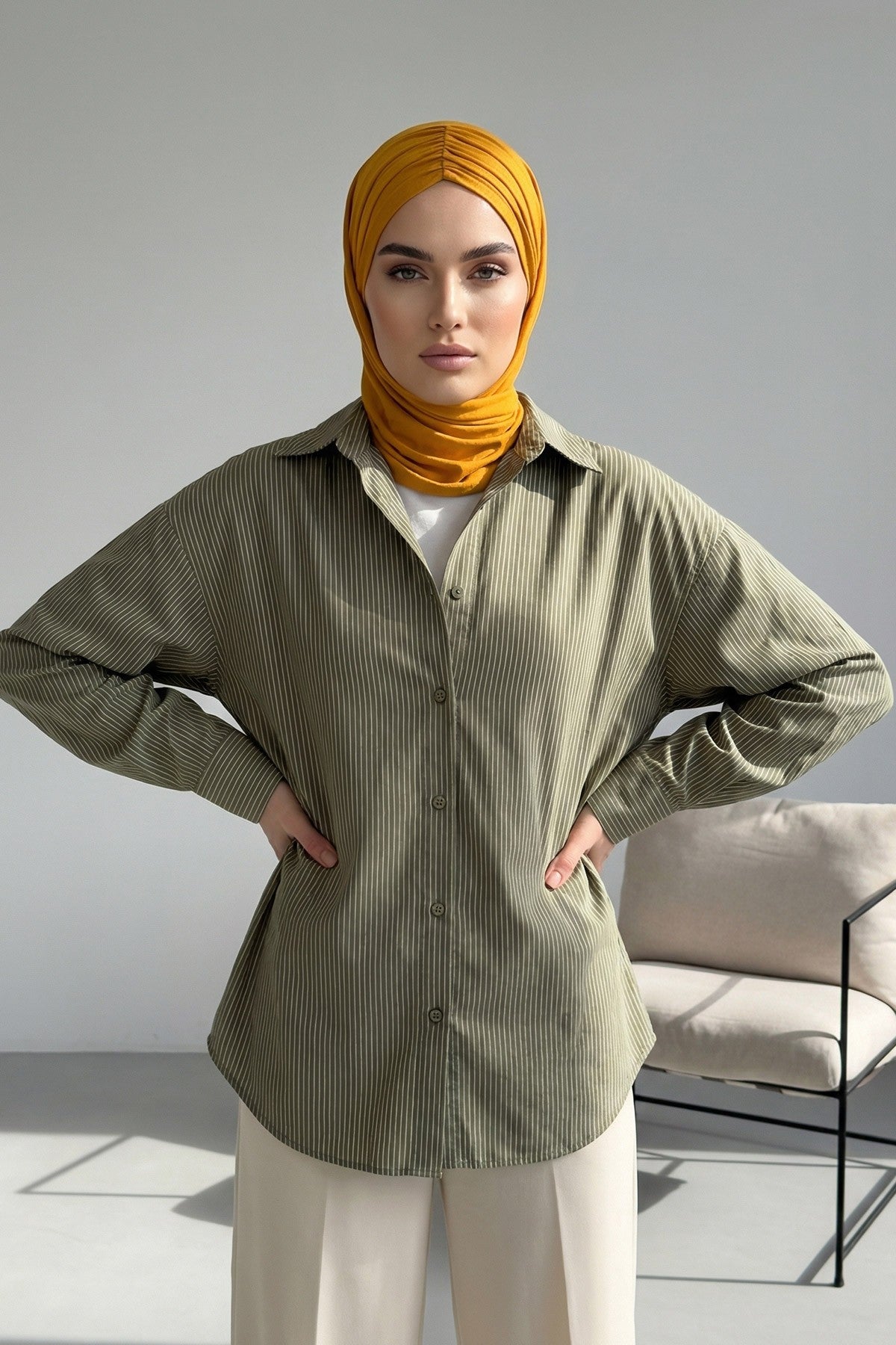 Pre-Styled Draped Jersey Hijab - Non-Slip, Breathable & Comfortable Ready-to-Wear Shawl,CPS-95 Mustard Yellow