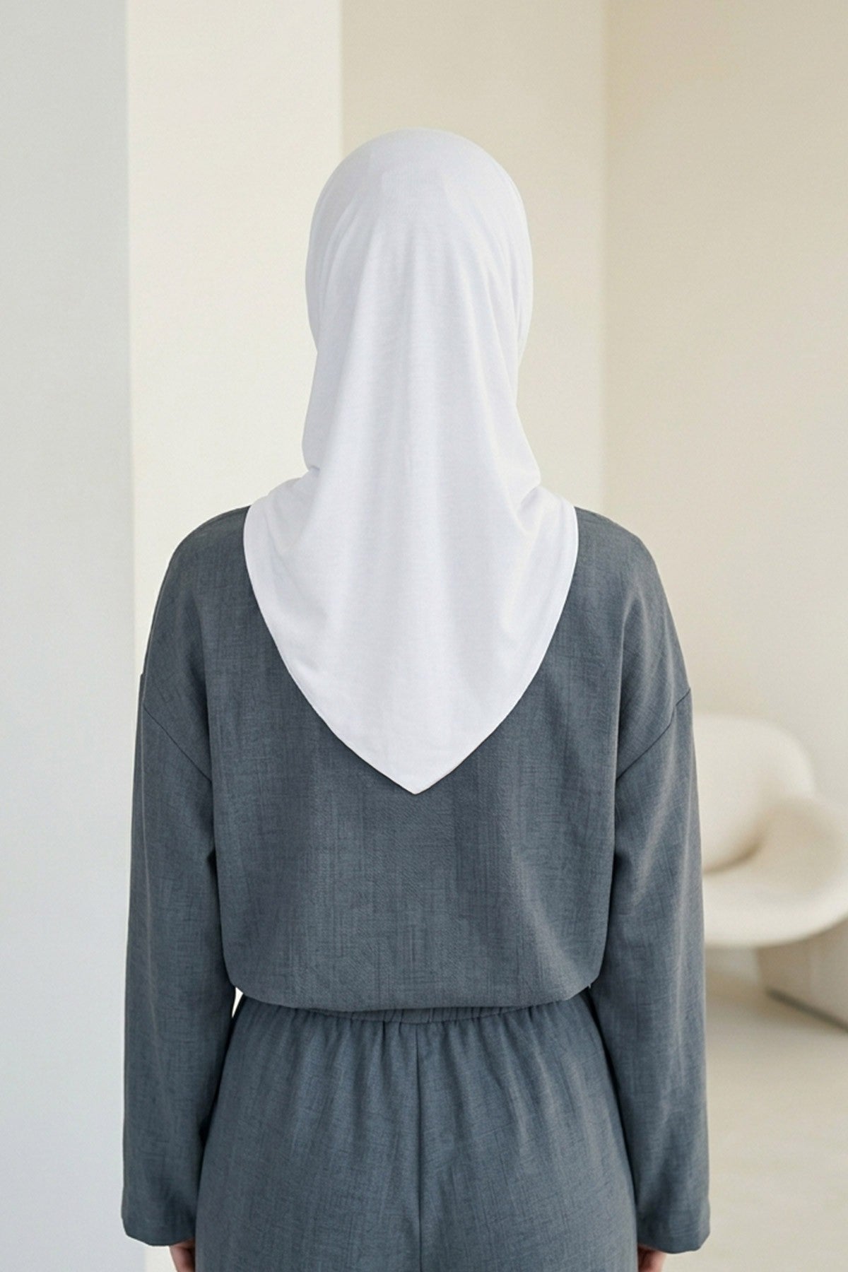 Pre-Styled Draped Jersey Hijab - Non-Slip, Breathable & Comfortable Ready-to-Wear Shawl,CPS-95 White