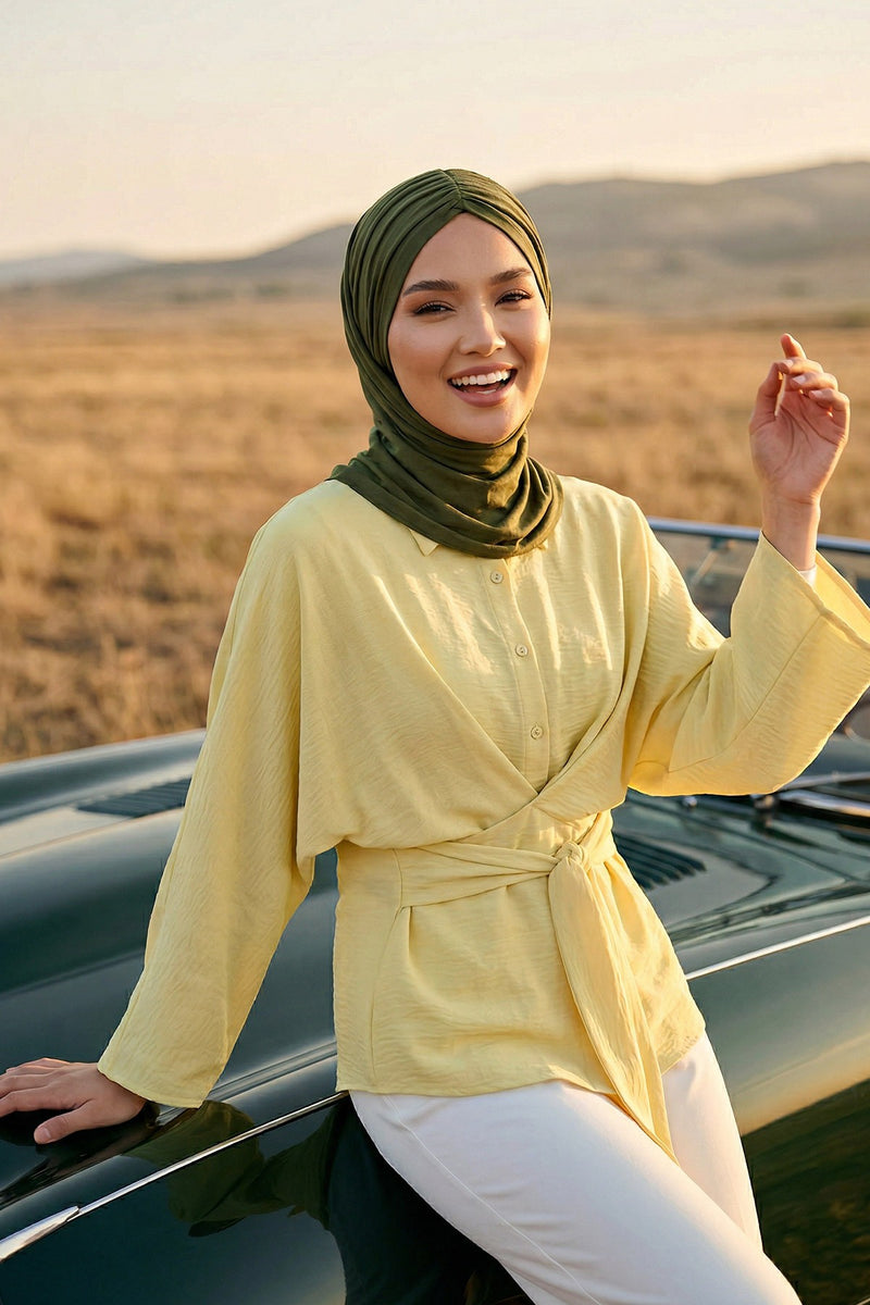 Pre-Styled Draped Jersey Hijab - Non-Slip, Breathable & Comfortable Ready-to-Wear Shawl,CPS-95