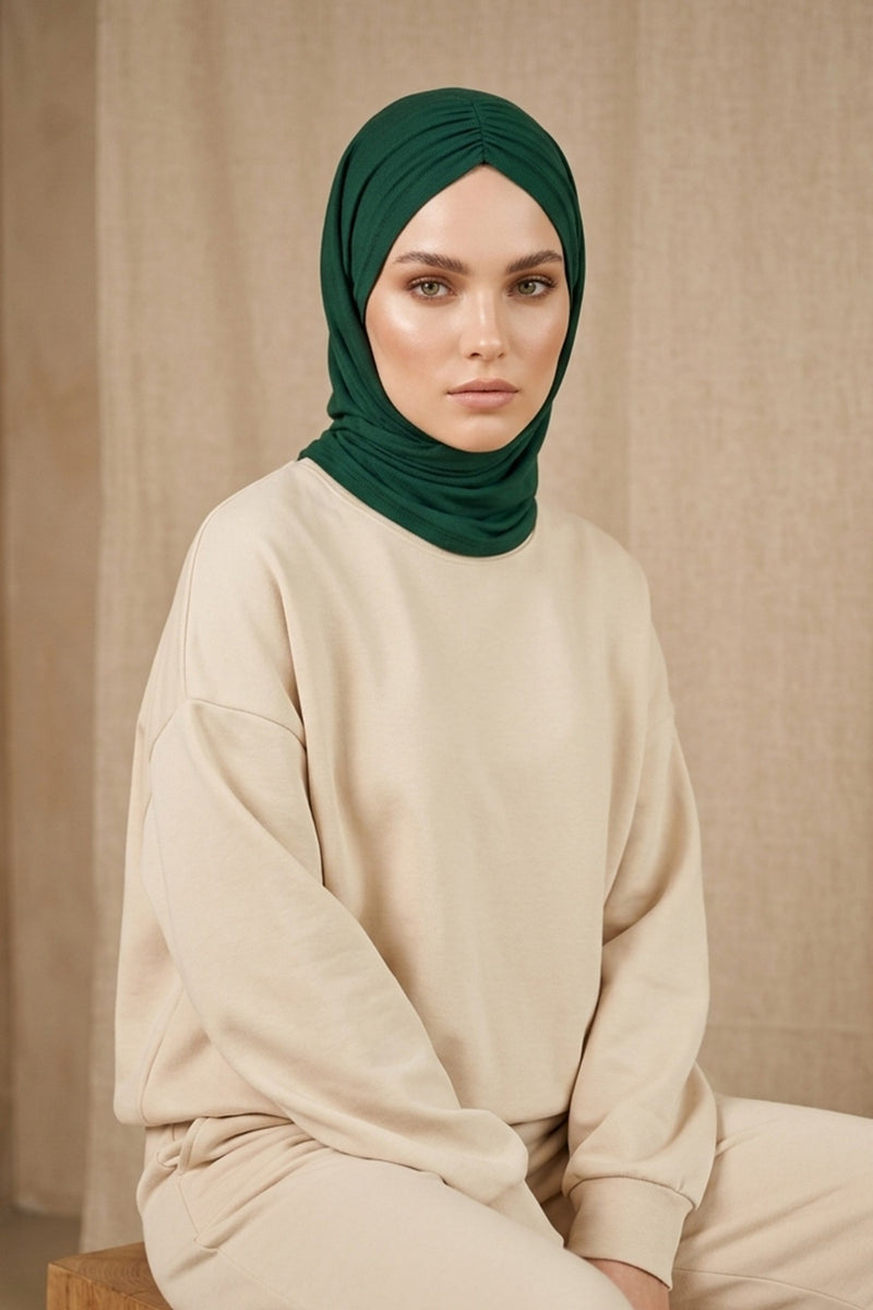 Pre-Styled Draped Jersey Hijab - Non-Slip, Breathable & Comfortable Ready-to-Wear Shawl,CPS-95