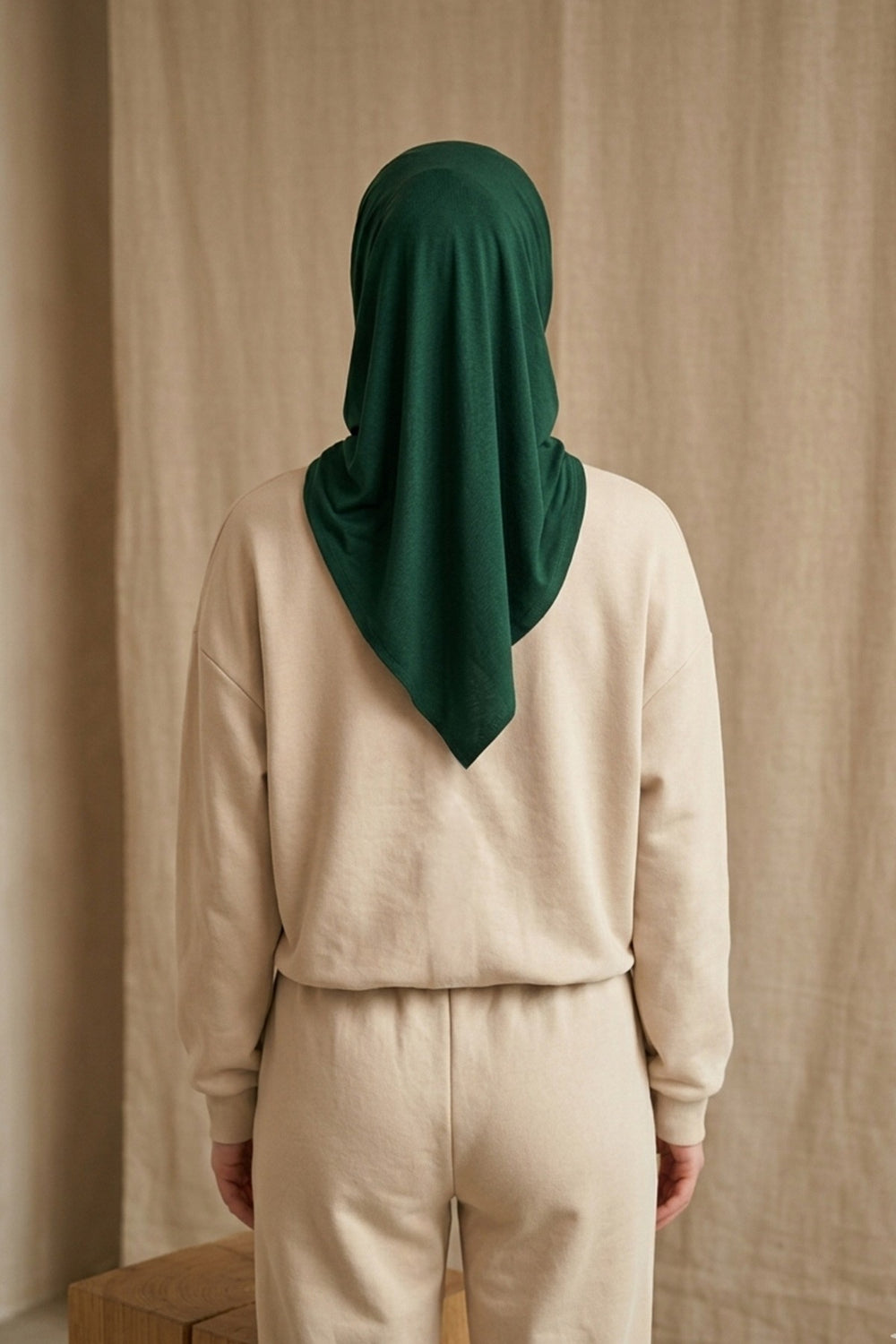 Pre-Styled Draped Jersey Hijab - Non-Slip, Breathable & Comfortable Ready-to-Wear Shawl,CPS-95 Green