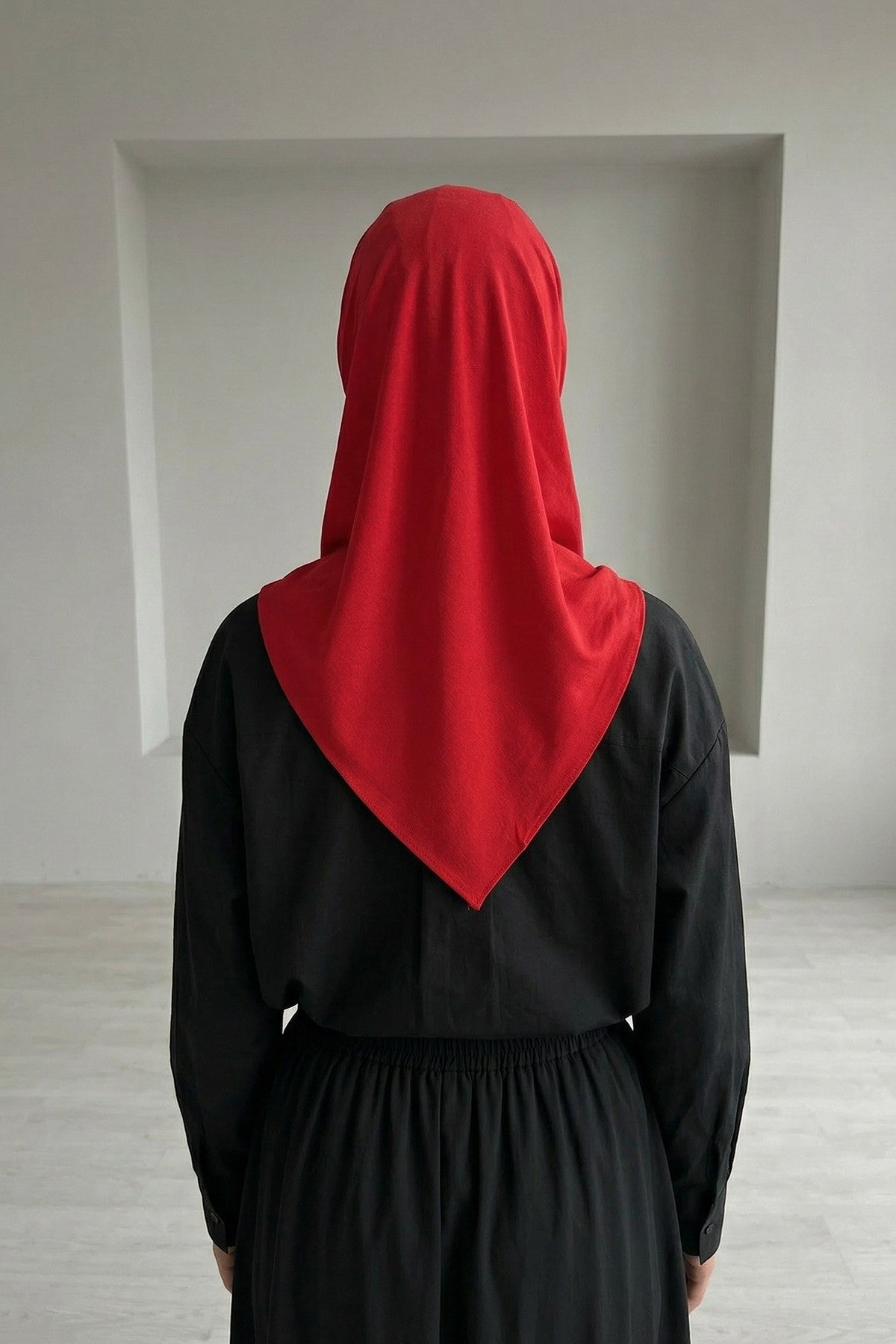 Pre-Styled Draped Jersey Hijab - Non-Slip, Breathable & Comfortable Ready-to-Wear Shawl,CPS-95 Red