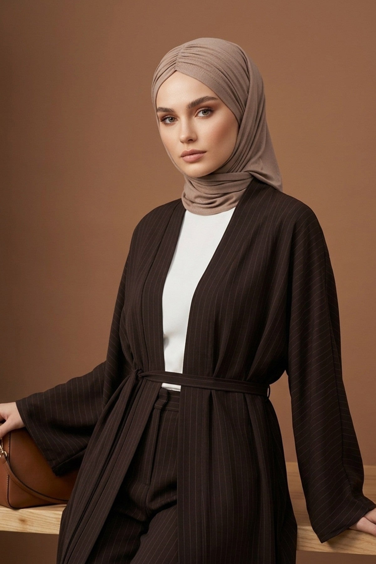 Pre-Styled Draped Jersey Hijab - Non-Slip, Breathable & Comfortable Ready-to-Wear Shawl,CPS-95 Mink