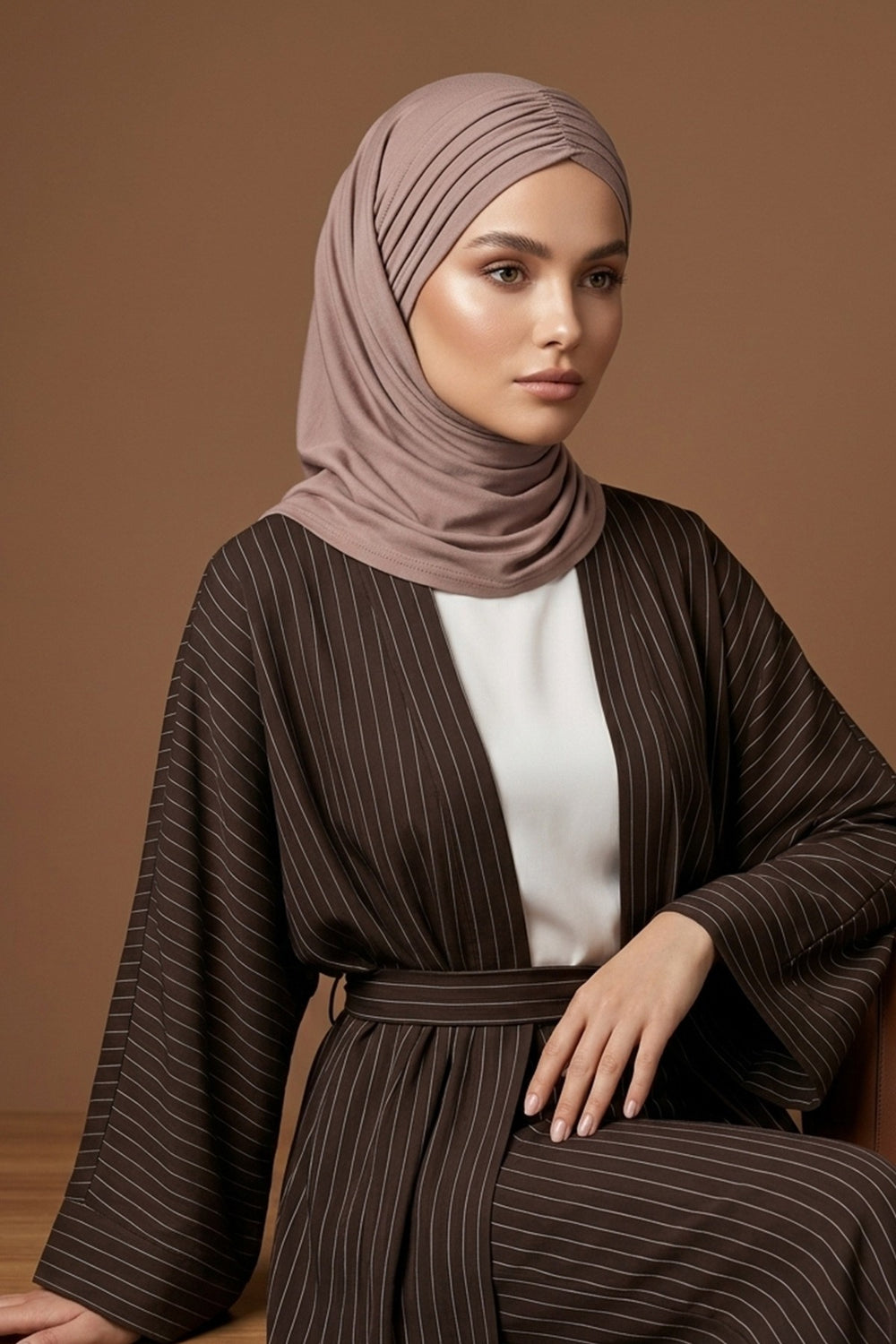 Pre-Styled Draped Jersey Hijab - Non-Slip, Breathable & Comfortable Ready-to-Wear Shawl,CPS-95 Mink