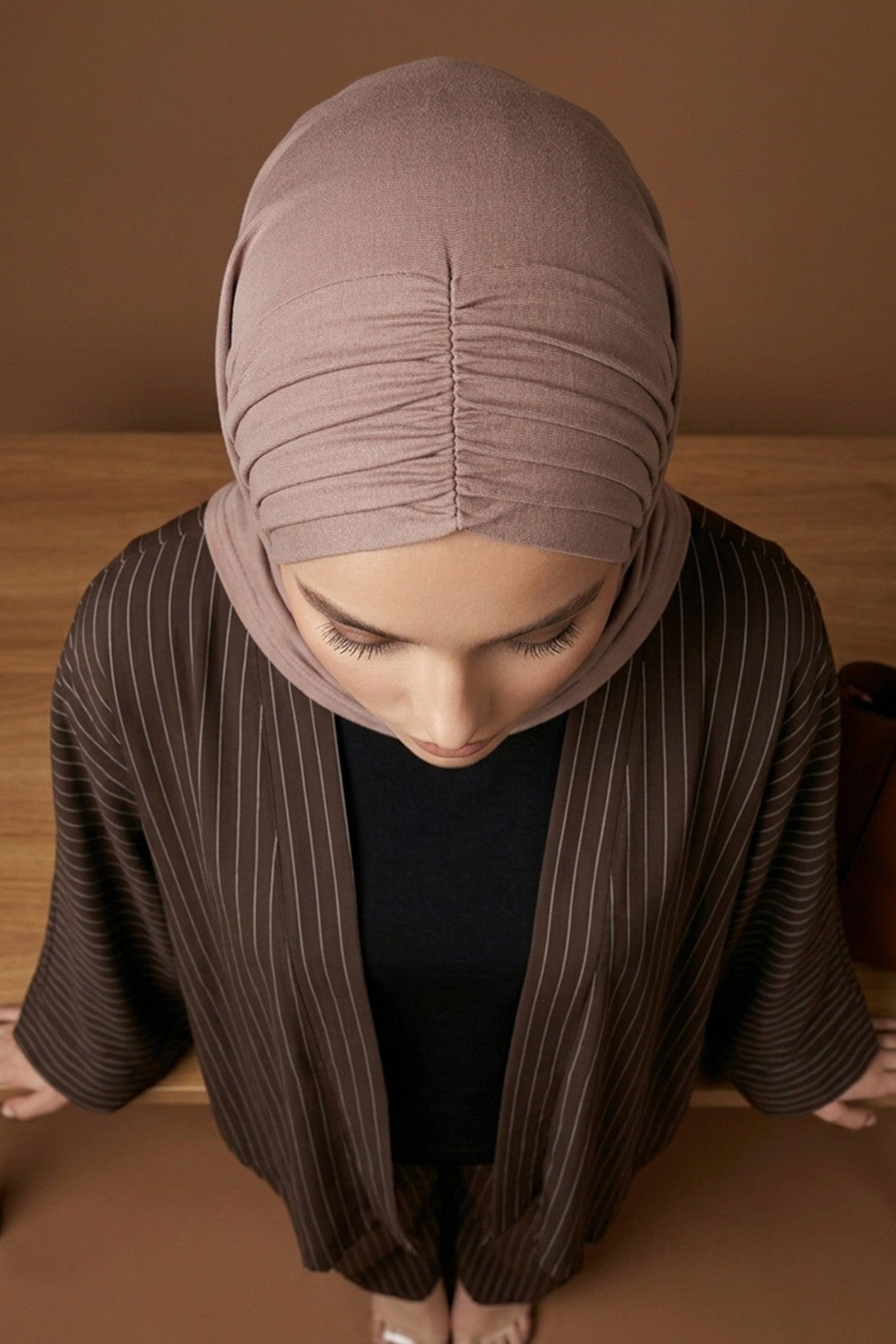 Pre-Styled Draped Jersey Hijab - Non-Slip, Breathable & Comfortable Ready-to-Wear Shawl,CPS-95 Mink