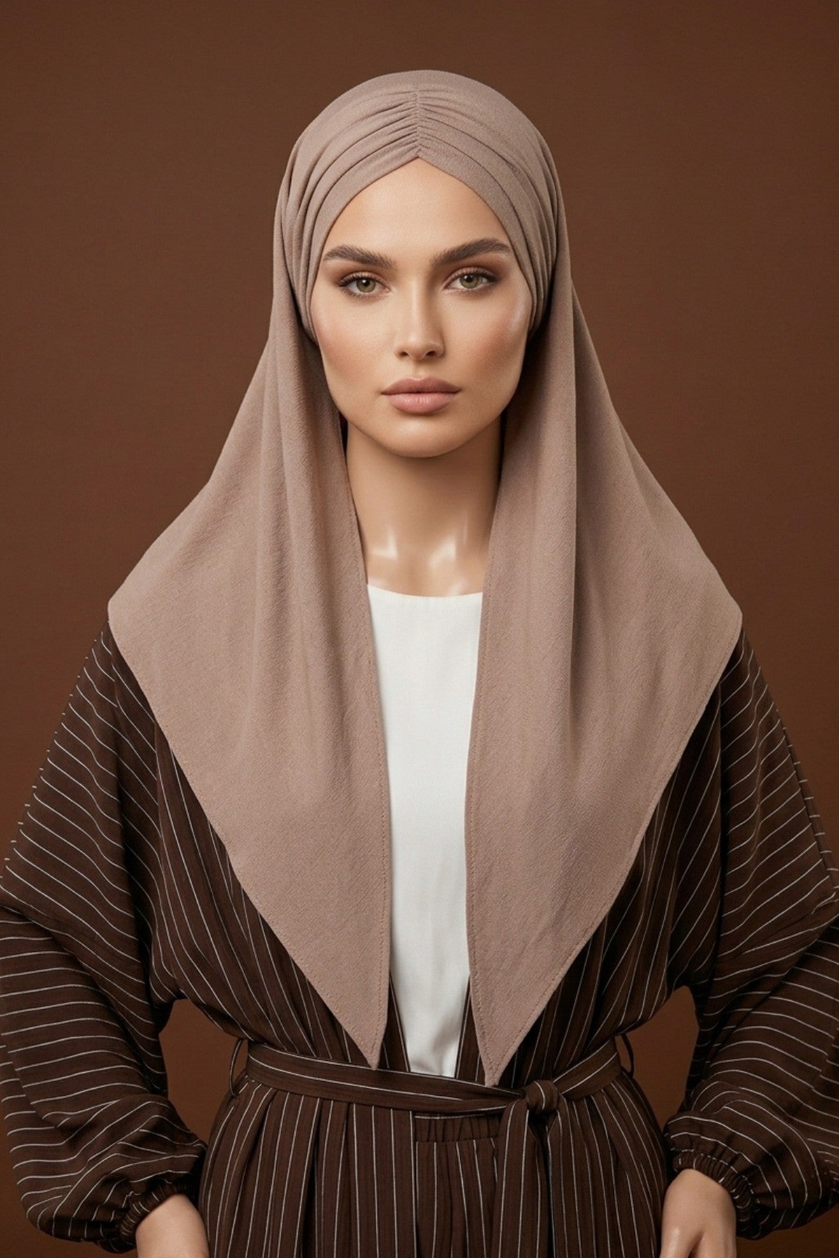Pre-Styled Draped Jersey Hijab - Non-Slip, Breathable & Comfortable Ready-to-Wear Shawl,CPS-95 Mink