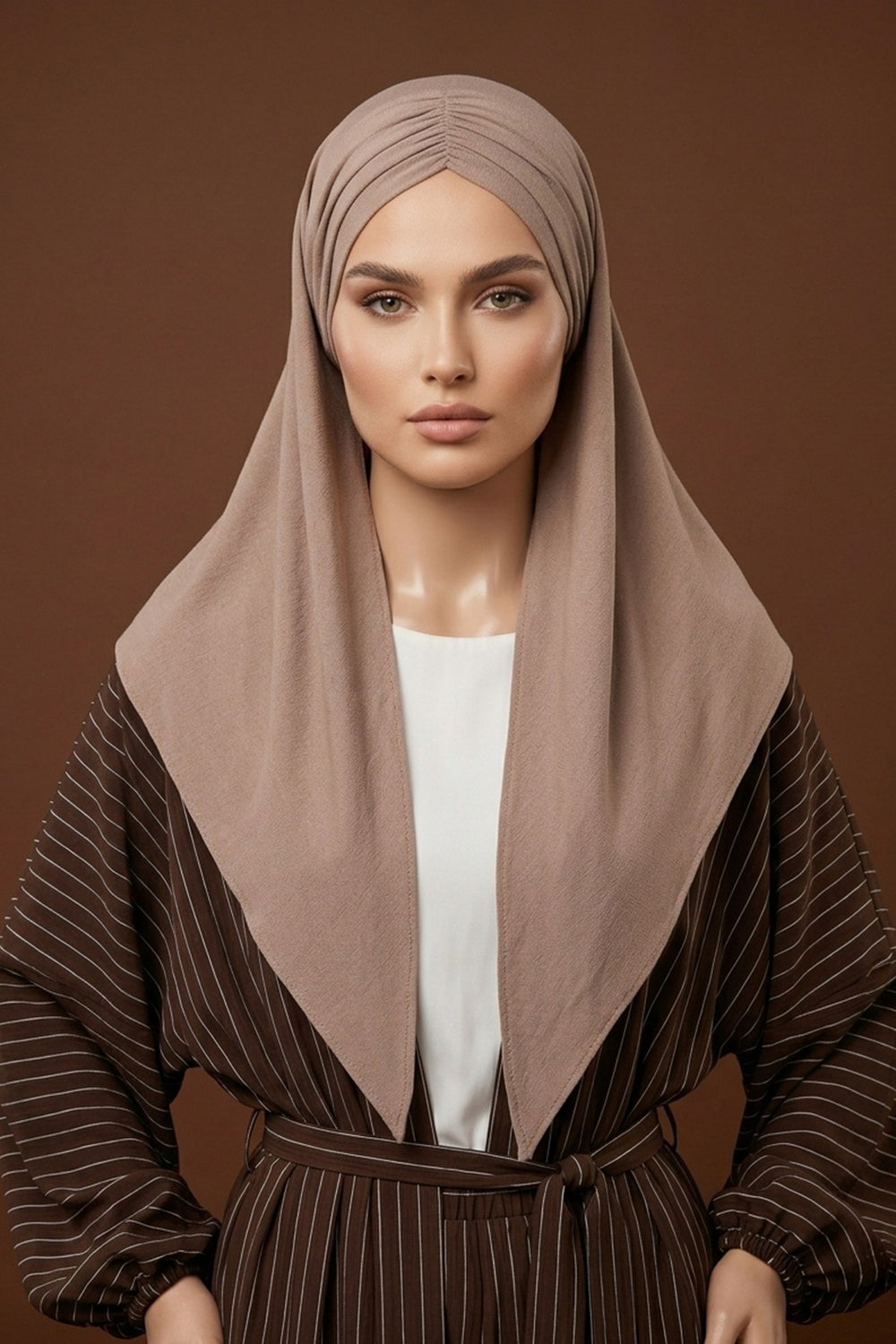 Pre-Styled Draped Jersey Hijab - Non-Slip, Breathable & Comfortable Ready-to-Wear Shawl,CPS-95 Mink