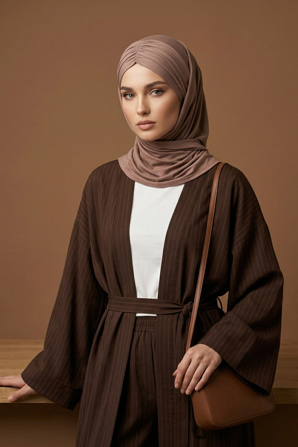 Pre-Styled Draped Jersey Hijab - Non-Slip, Breathable & Comfortable Ready-to-Wear Shawl,CPS-95 Mink
