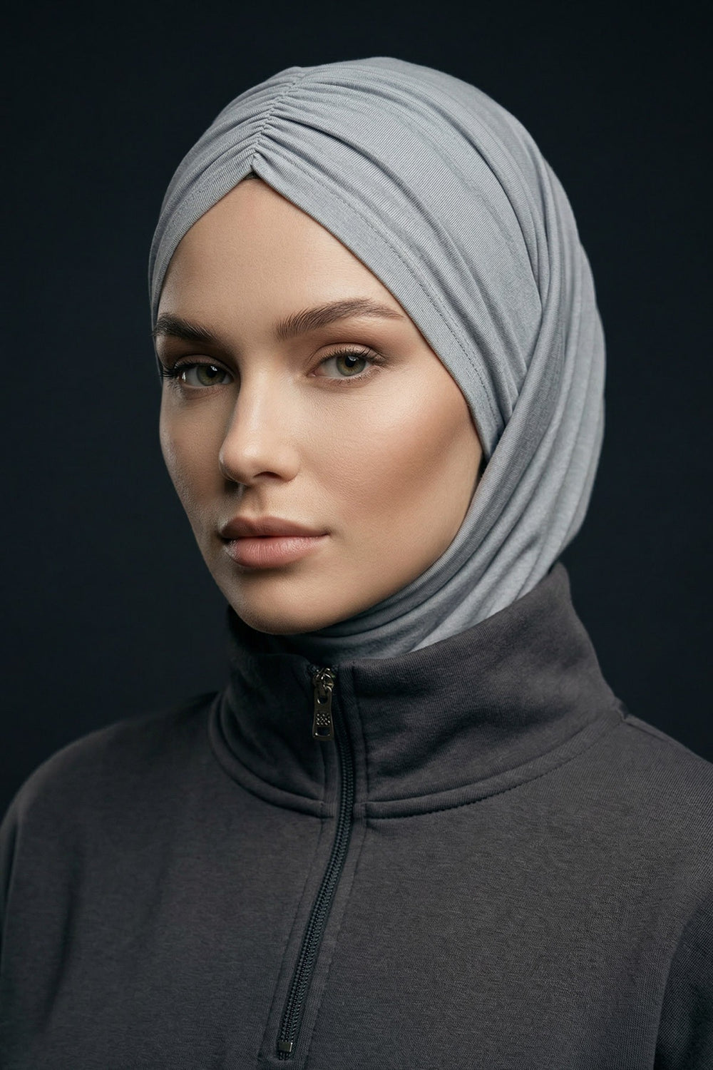 Pre-Styled Draped Jersey Hijab - Non-Slip, Breathable & Comfortable Ready-to-Wear Shawl,CPS-95 Grey 2