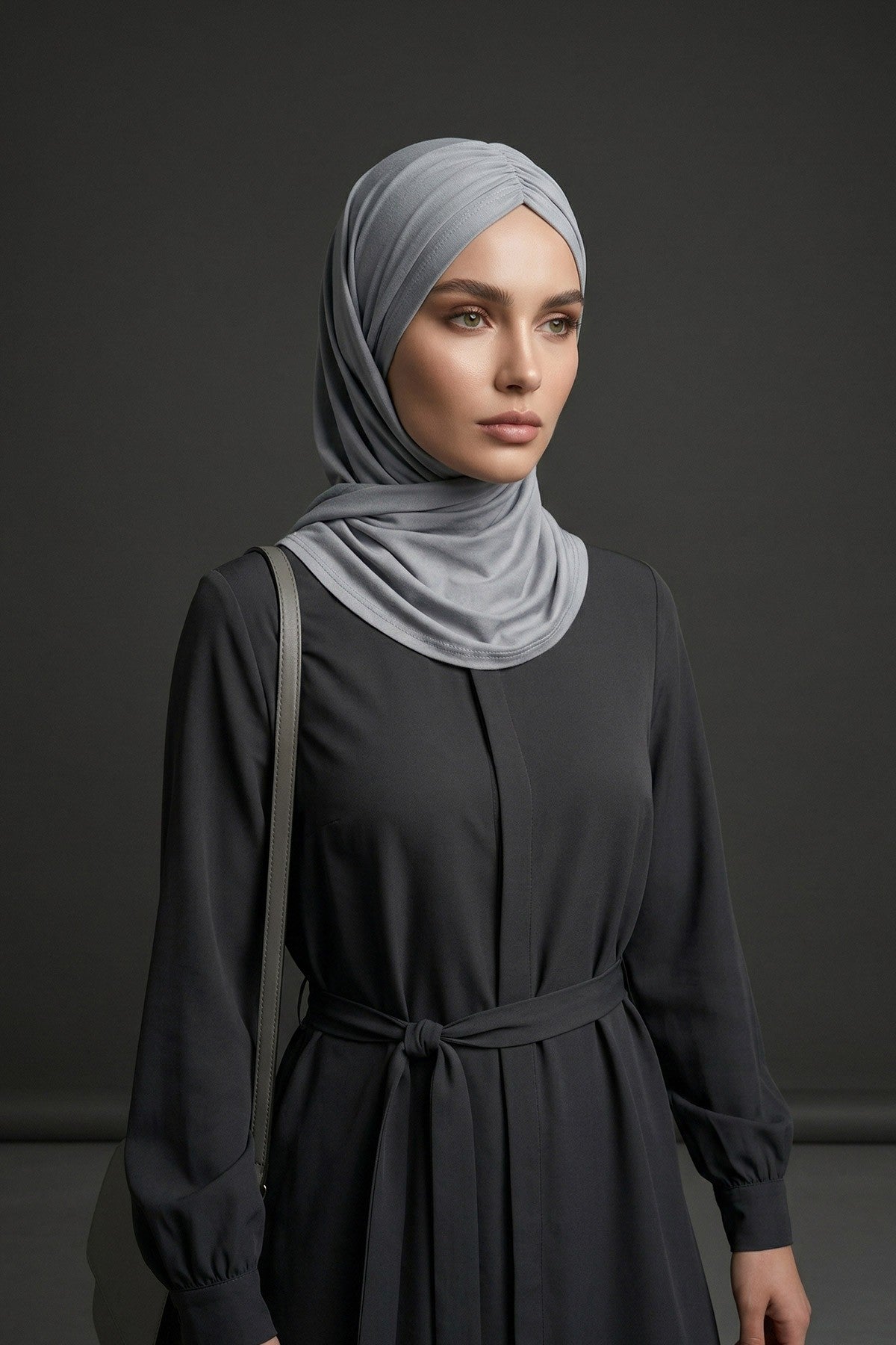 Pre-Styled Draped Jersey Hijab - Non-Slip, Breathable & Comfortable Ready-to-Wear Shawl,CPS-95 Grey 2