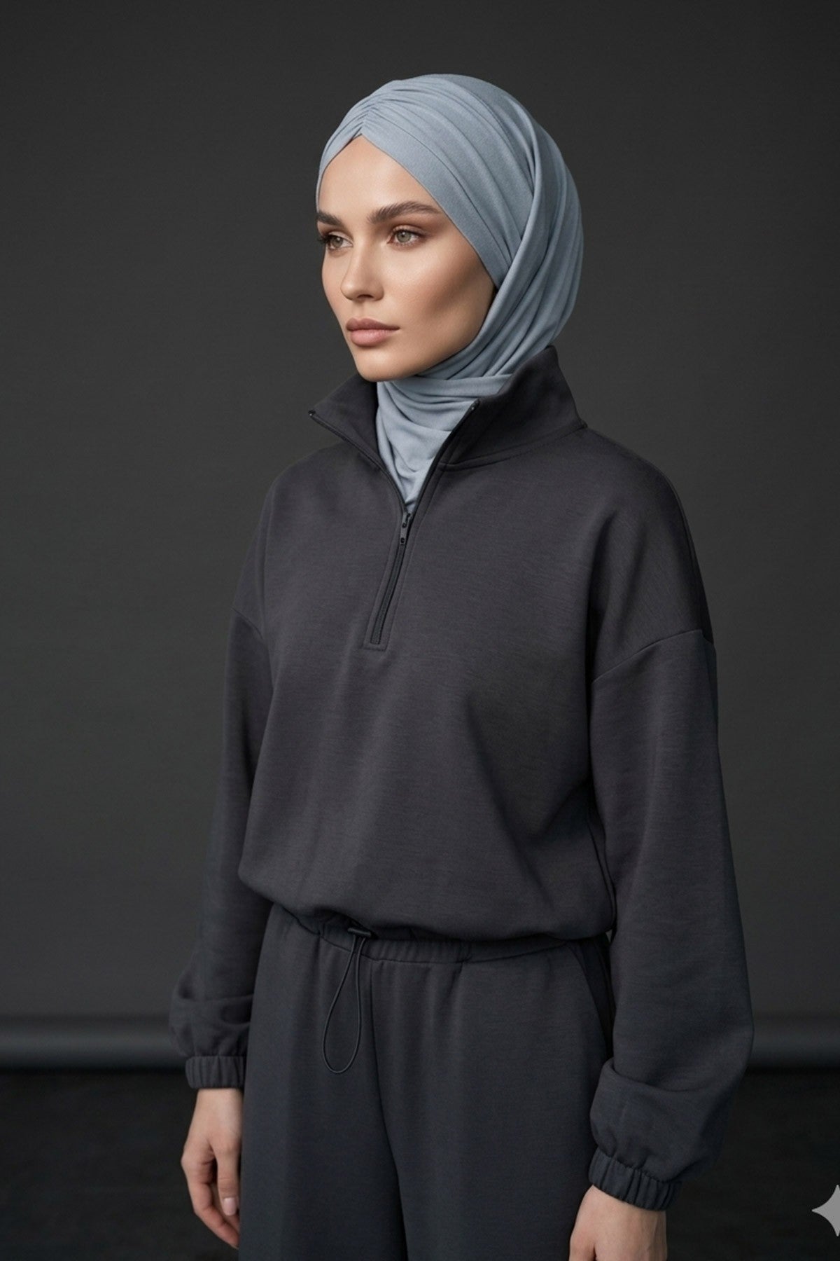 Pre-Styled Draped Jersey Hijab - Non-Slip, Breathable & Comfortable Ready-to-Wear Shawl,CPS-95 Grey 2