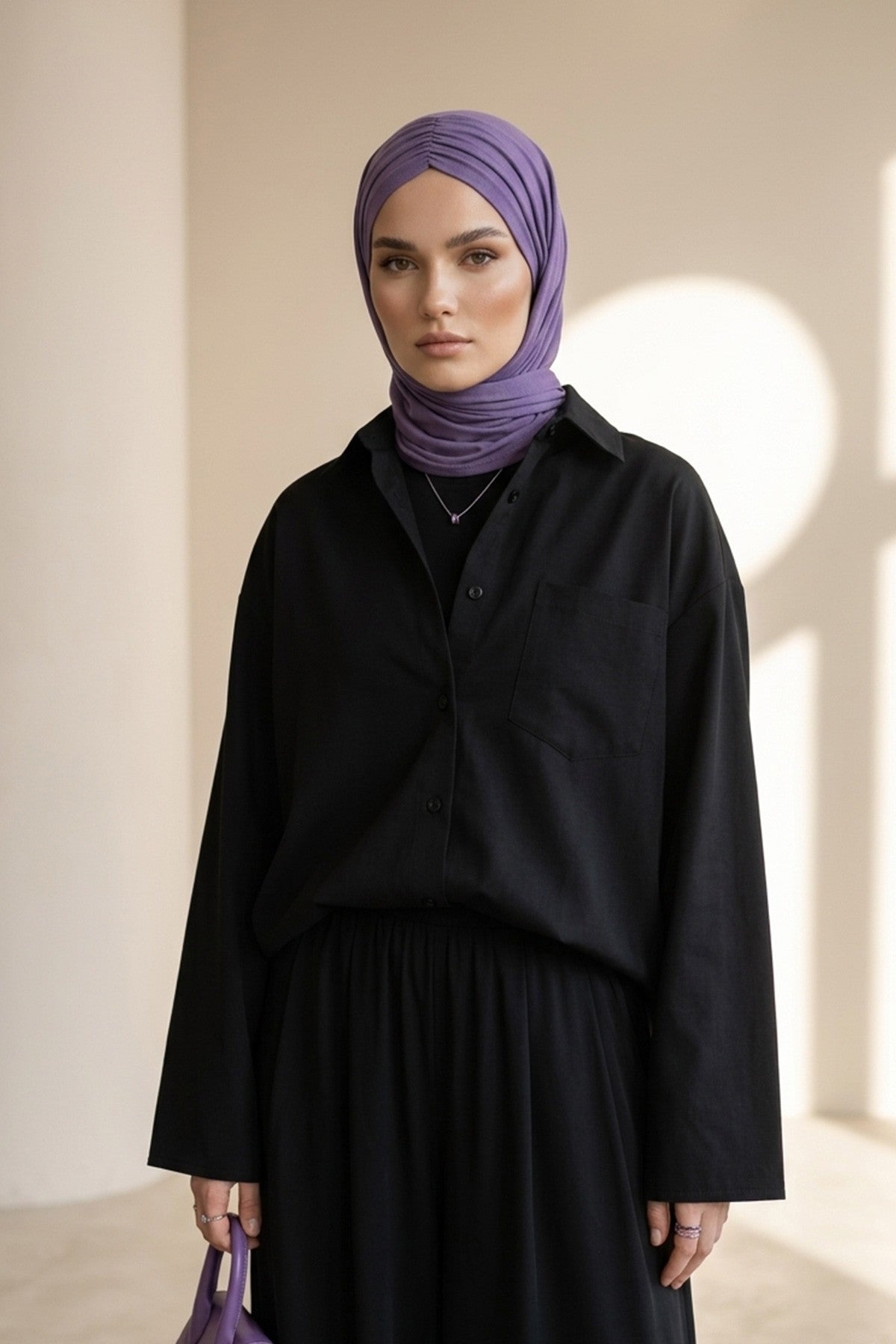 Pre-Styled Draped Jersey Hijab - Non-Slip, Breathable & Comfortable Ready-to-Wear Shawl,CPS-95 Purple 2