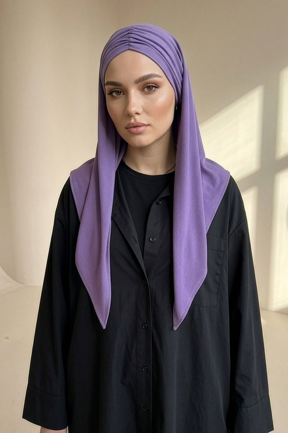 Pre-Styled Draped Jersey Hijab - Non-Slip, Breathable & Comfortable Ready-to-Wear Shawl,CPS-95 Purple 2