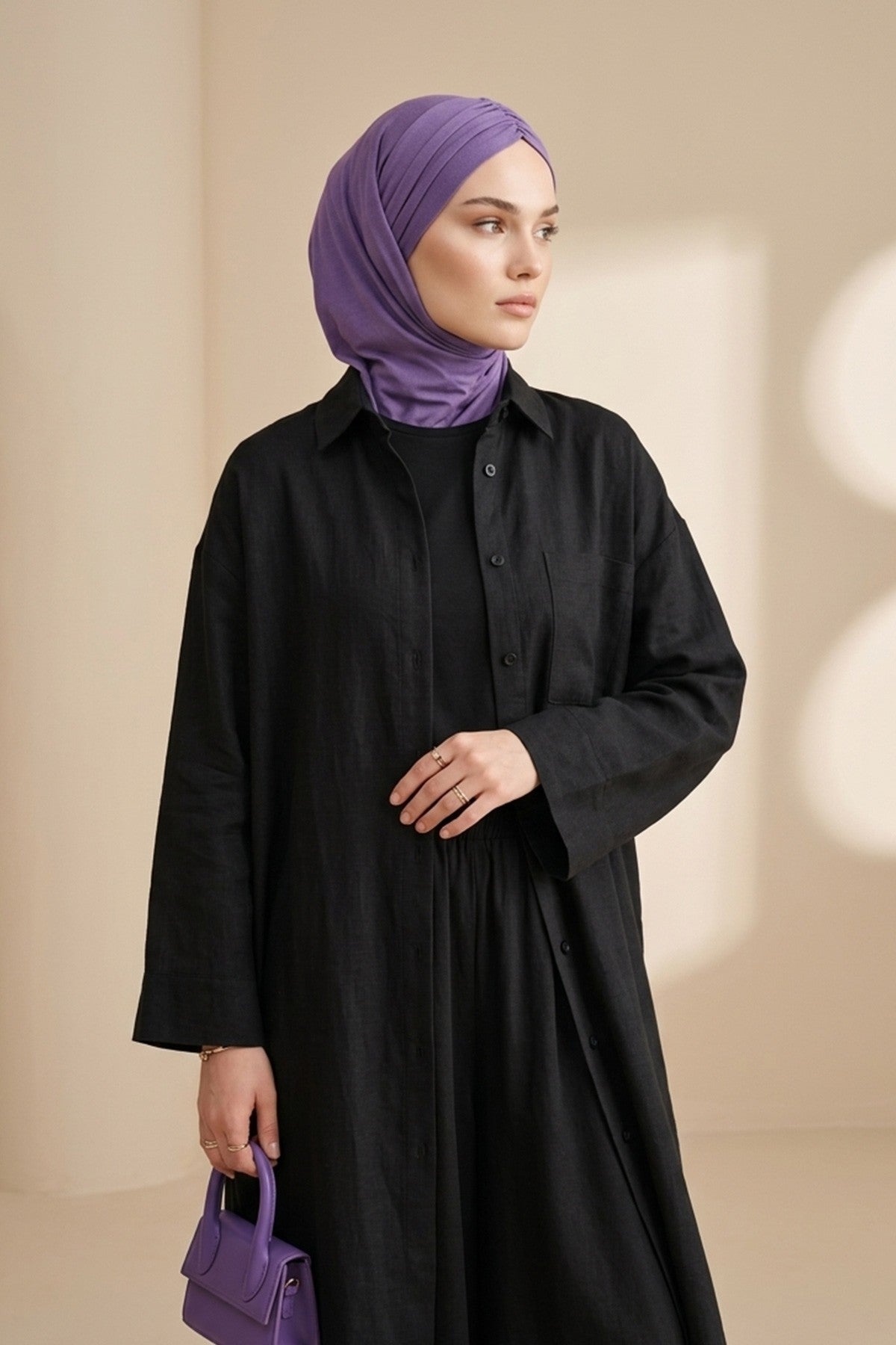Pre-Styled Draped Jersey Hijab - Non-Slip, Breathable & Comfortable Ready-to-Wear Shawl,CPS-95 Purple 2