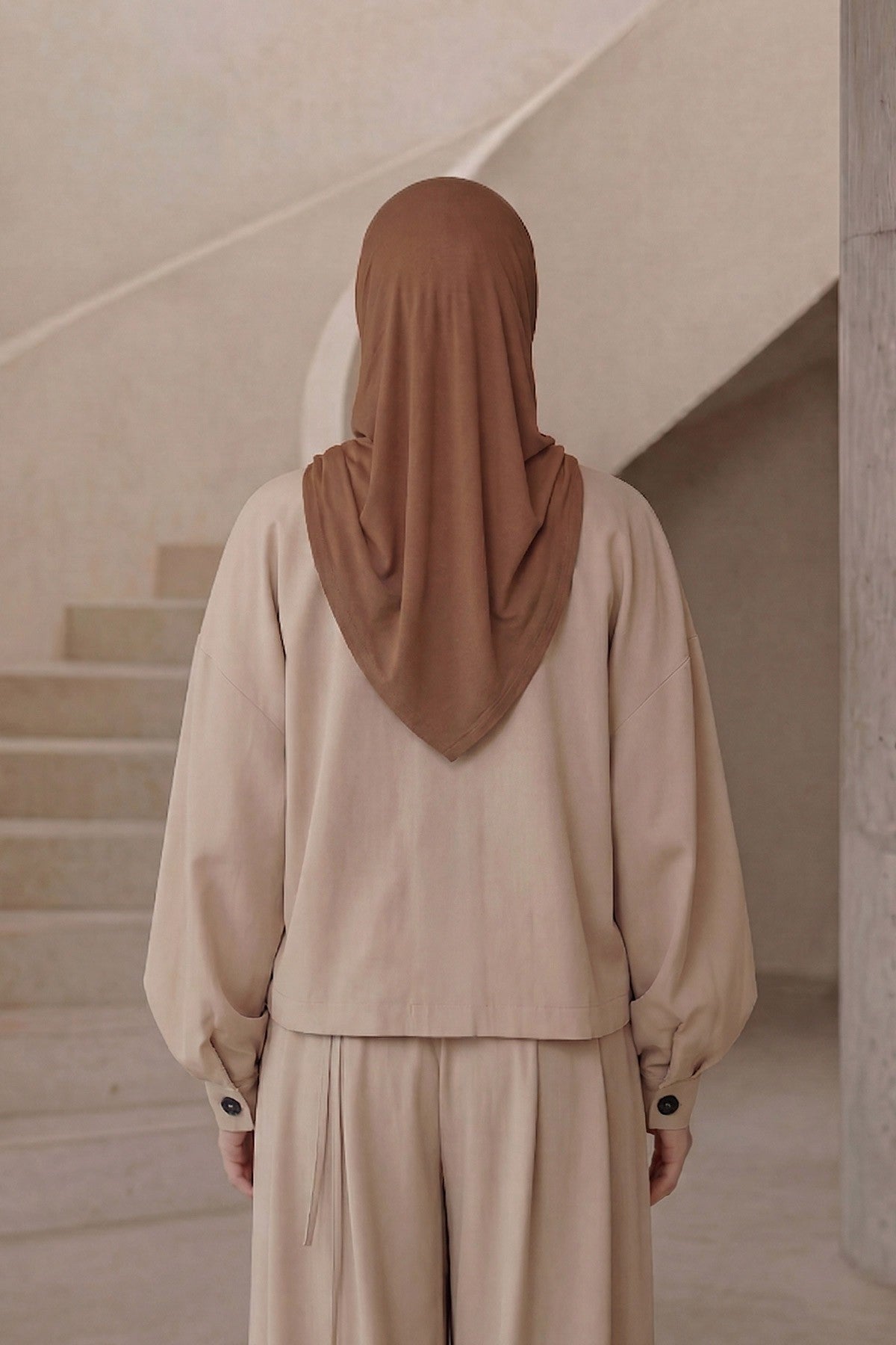 Pre-Styled Draped Jersey Hijab - Non-Slip, Breathable & Comfortable Ready-to-Wear Shawl,CPS-95 Caramel Brown