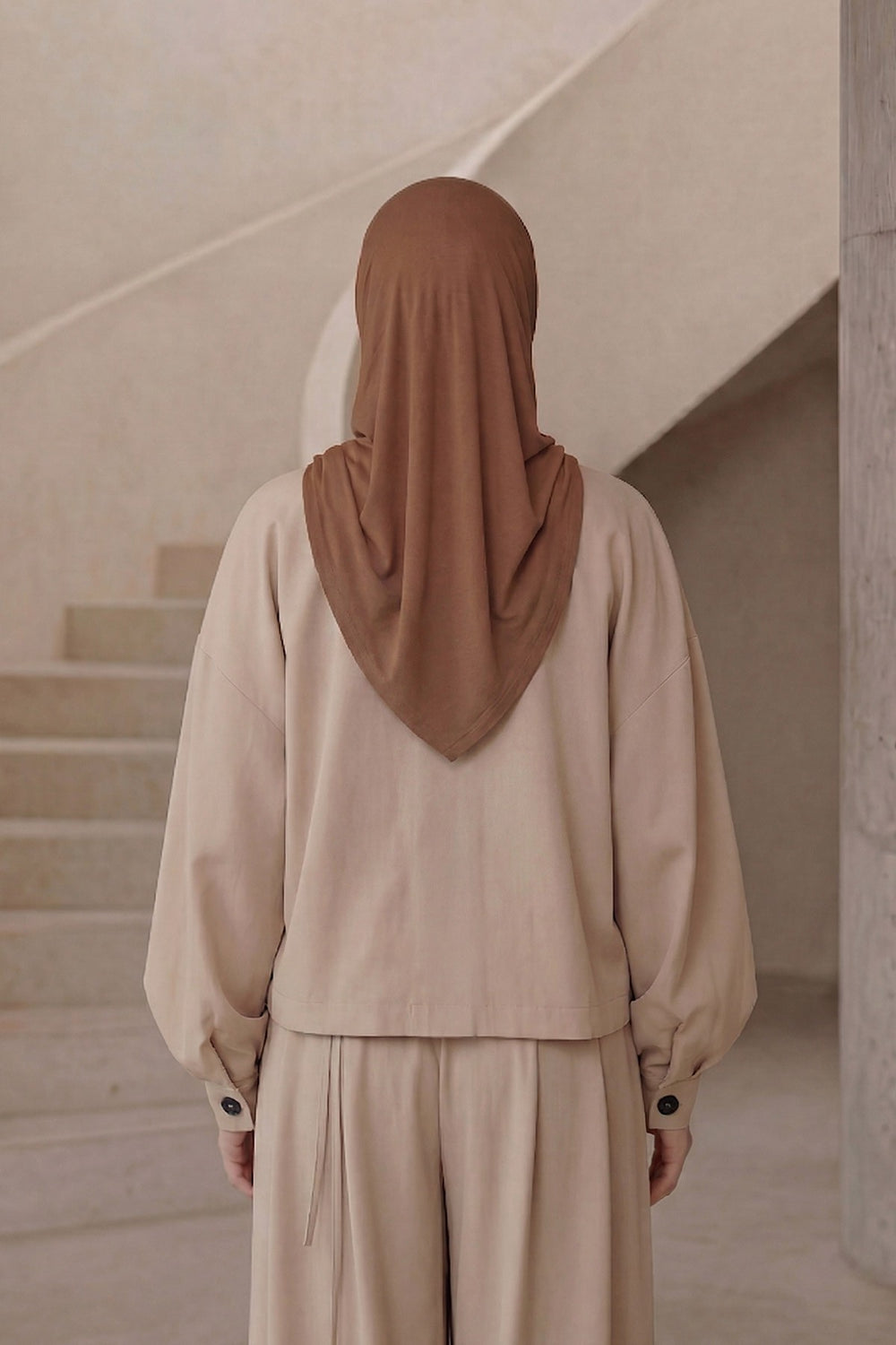 Pre-Styled Draped Jersey Hijab - Non-Slip, Breathable & Comfortable Ready-to-Wear Shawl,CPS-95 Caramel Brown