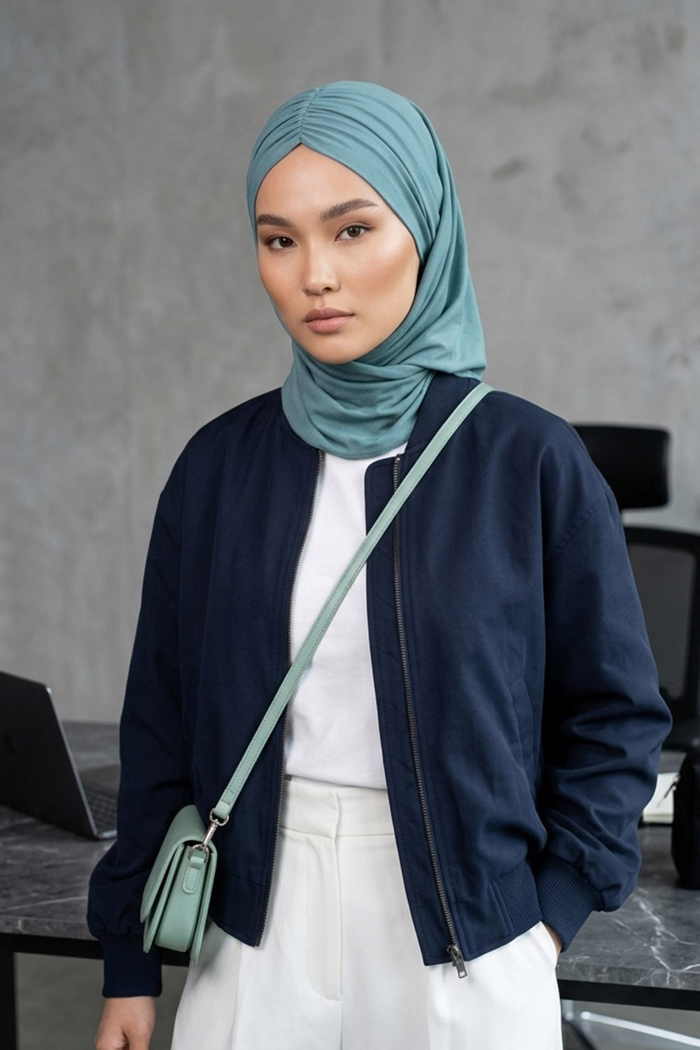 Pre-Styled Draped Jersey Hijab - Non-Slip, Breathable & Comfortable Ready-to-Wear Shawl,CPS-95 Dark Mint