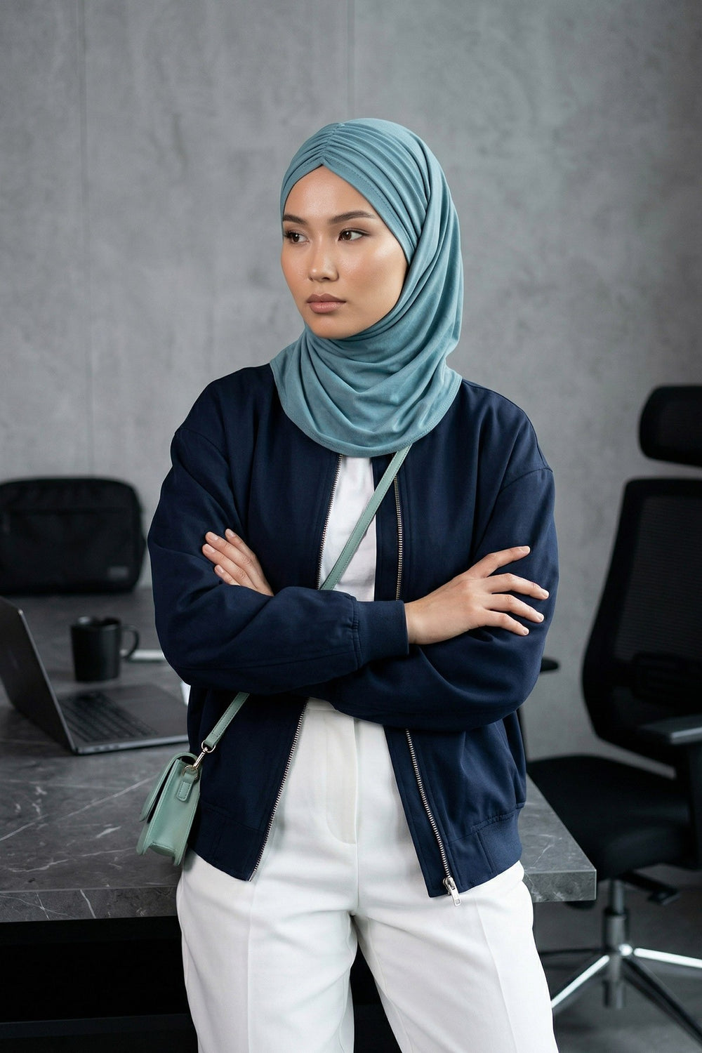 Pre-Styled Draped Jersey Hijab - Non-Slip, Breathable & Comfortable Ready-to-Wear Shawl,CPS-95 Dark Mint