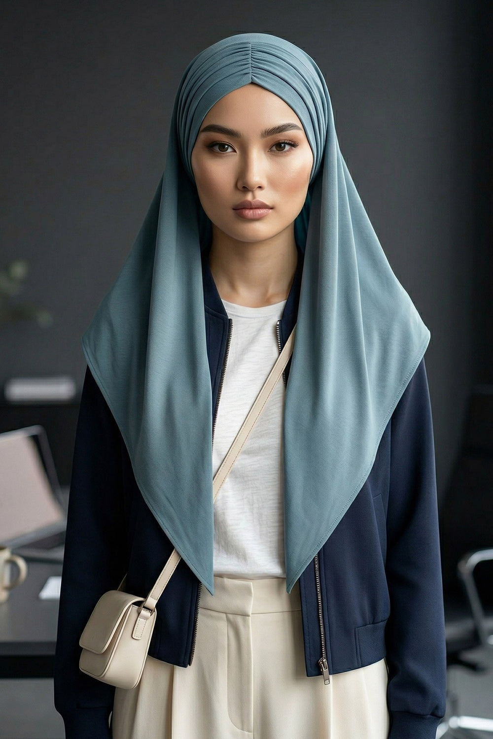 Pre-Styled Draped Jersey Hijab - Non-Slip, Breathable & Comfortable Ready-to-Wear Shawl,CPS-95 Dark Mint