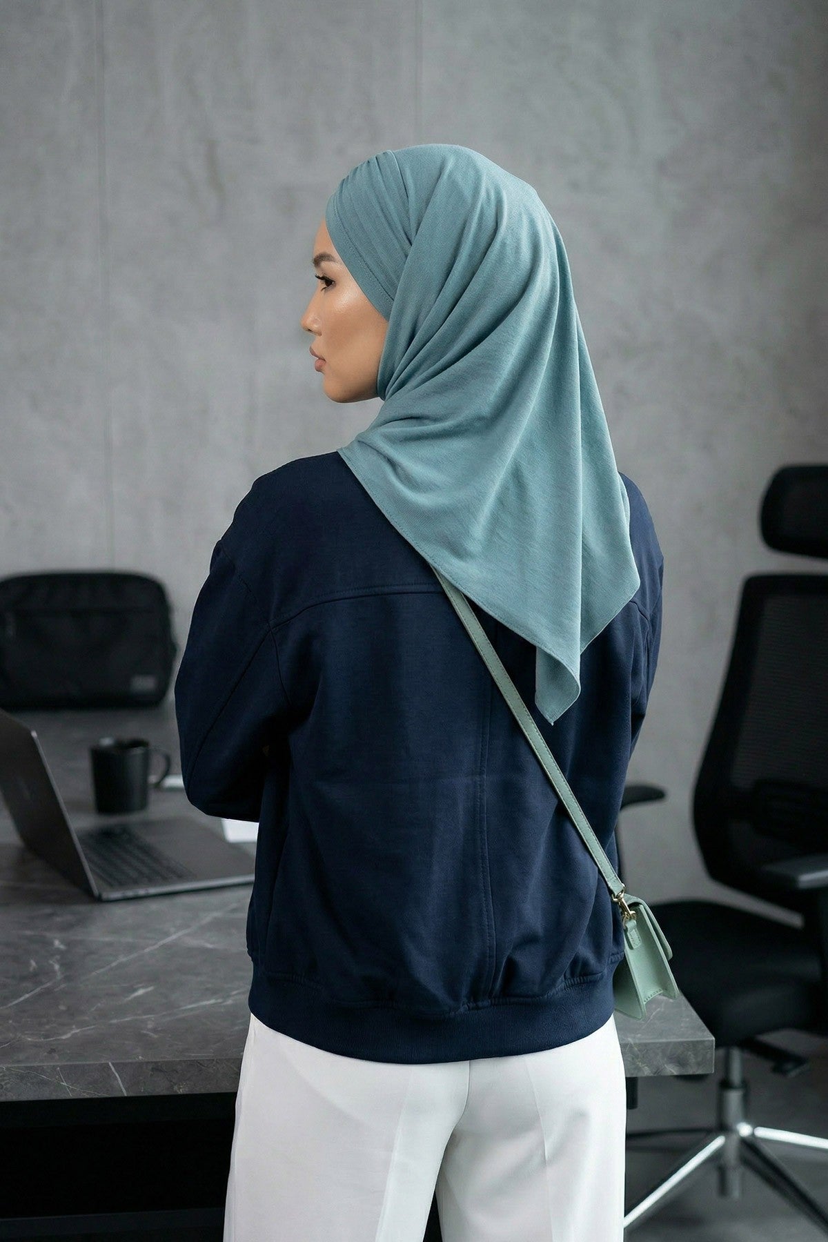 Pre-Styled Draped Jersey Hijab - Non-Slip, Breathable & Comfortable Ready-to-Wear Shawl,CPS-95 Dark Mint