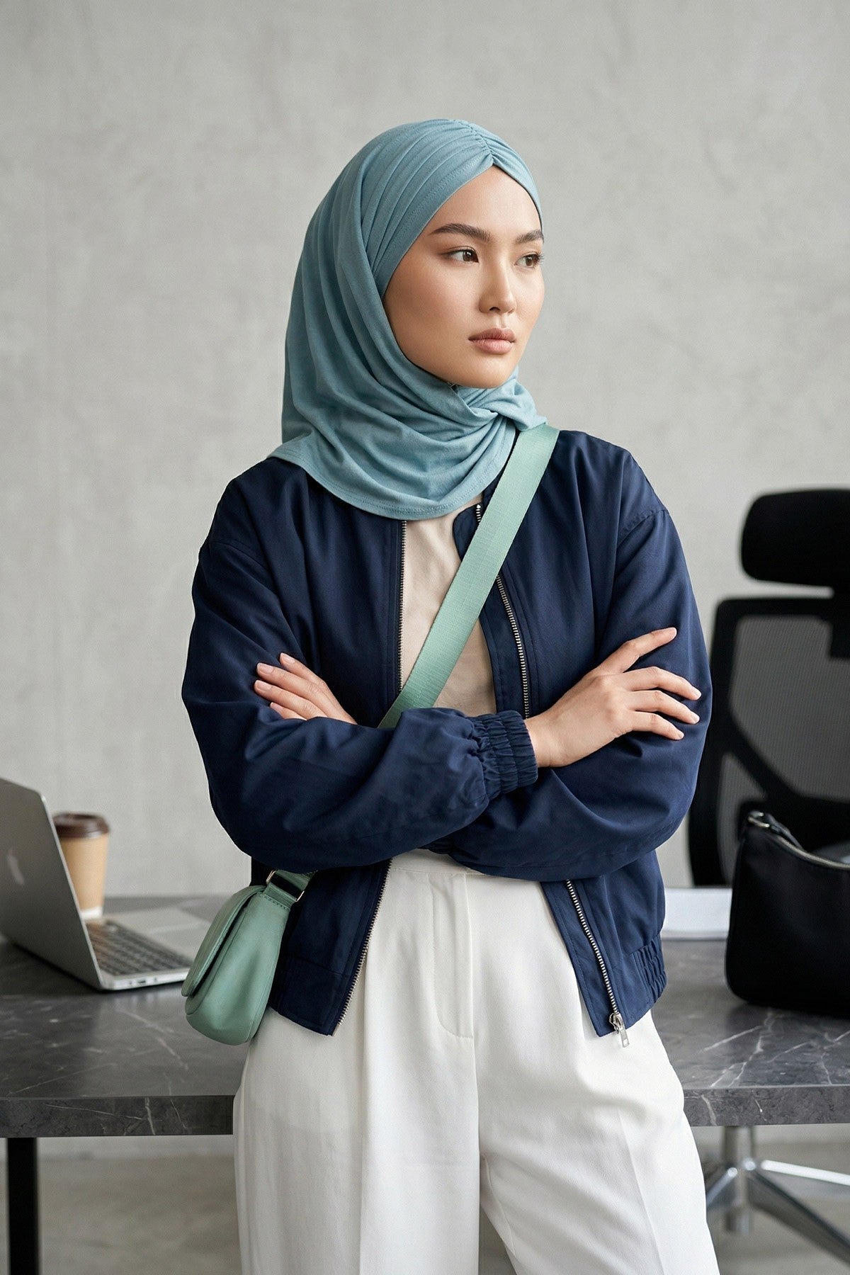 Pre-Styled Draped Jersey Hijab - Non-Slip, Breathable & Comfortable Ready-to-Wear Shawl,CPS-95 Dark Mint