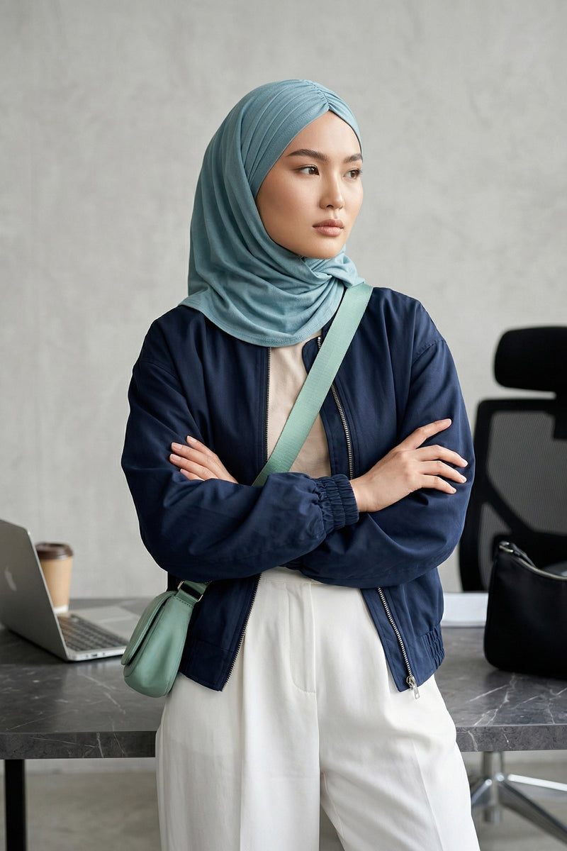Pre-Styled Draped Jersey Hijab - Non-Slip, Breathable & Comfortable Ready-to-Wear Shawl,CPS-95