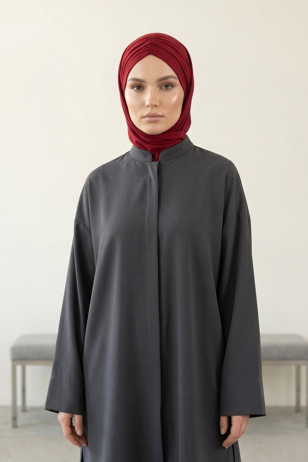 Pre-Styled Draped Jersey Hijab - Non-Slip, Breathable & Comfortable Ready-to-Wear Shawl,CPS-95 Maroon
